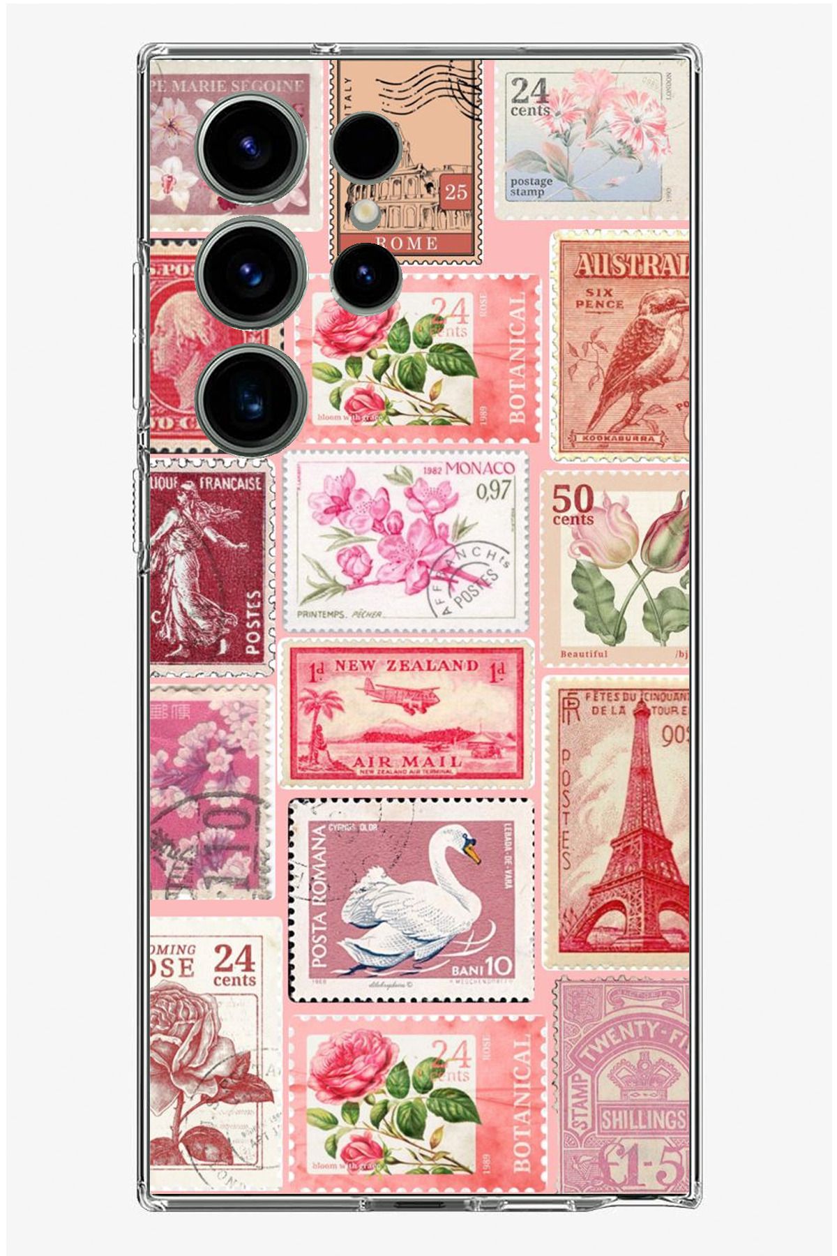 TechTree Samsung Galaxy S24 Ultra Uyumlu Pembe Posta Pulları Şeffaf Silikon Kılıf