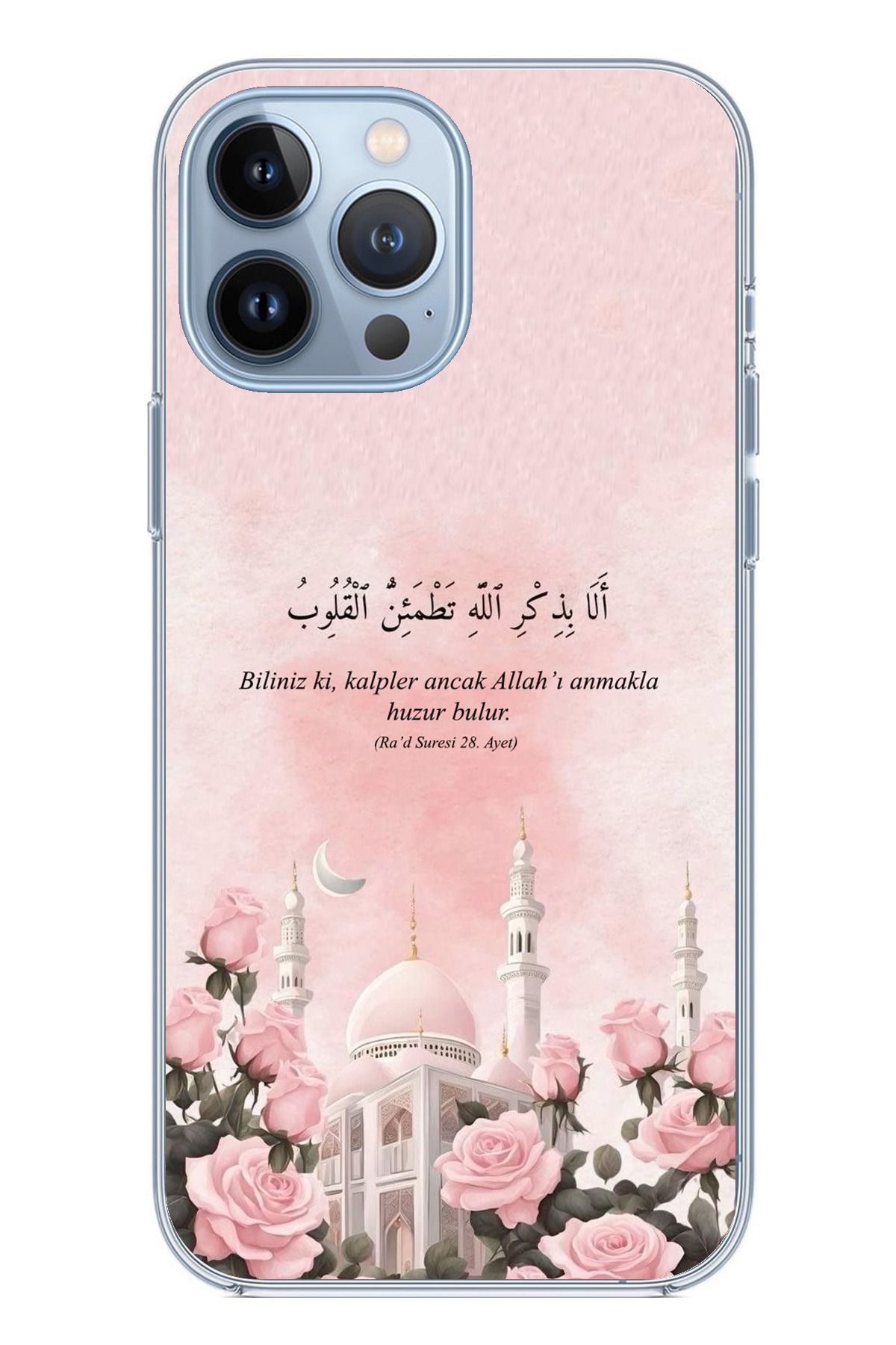 TechTree iPhone 13 PRO MAX Uyumlu Rad Suresi Cami ve Güller Şeffaf Silikon Kılıf