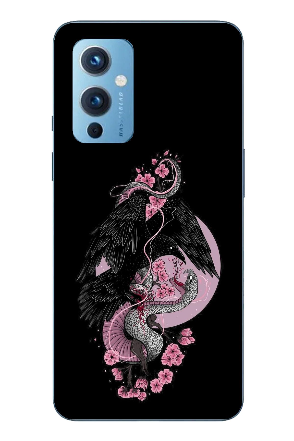 TechTree Oneplus 9 Uyumlu Pembe Siyah Yılan Şeffaf Silikon Kılıf