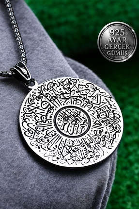 Mimodish 925 Ayar Gerçek Gümüş Özel Hediye Ayetel Kürsi Yazılı Özel İslami Gü...