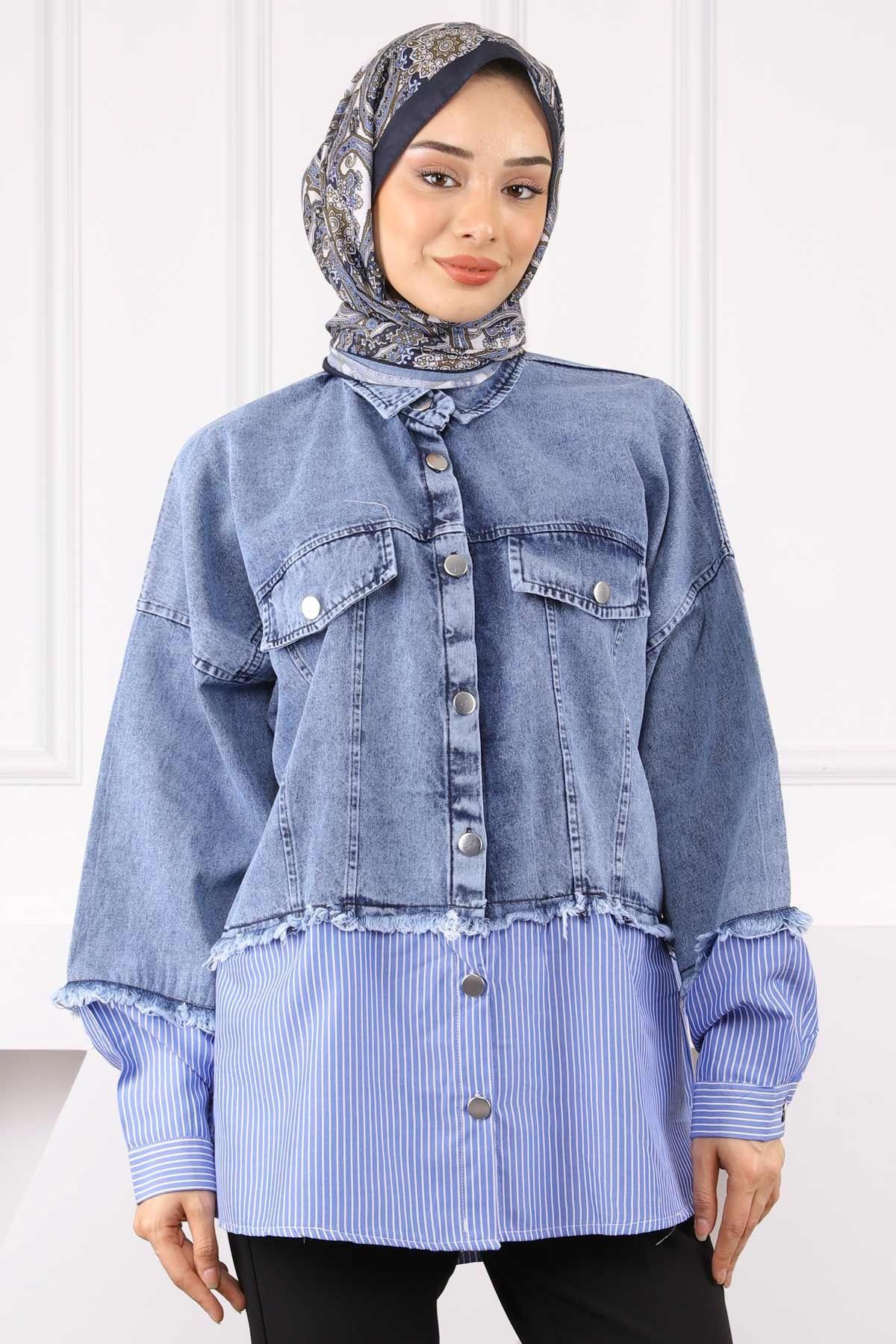 İmajButik Mavi Kot Garnili Ceket