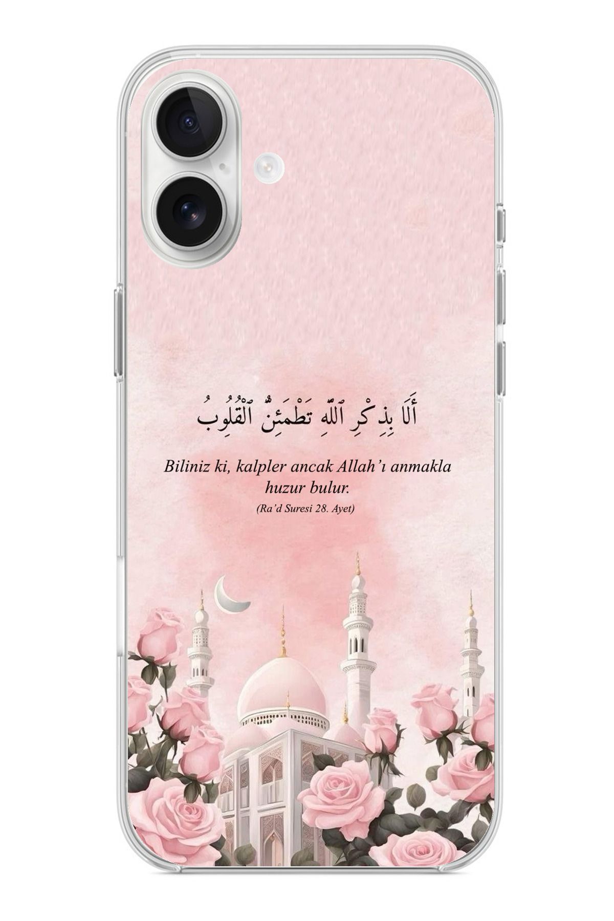 TechTree iPhone 16 PLUS Uyumlu Rad Suresi Cami ve Güller Şeffaf Silikon Kılıf