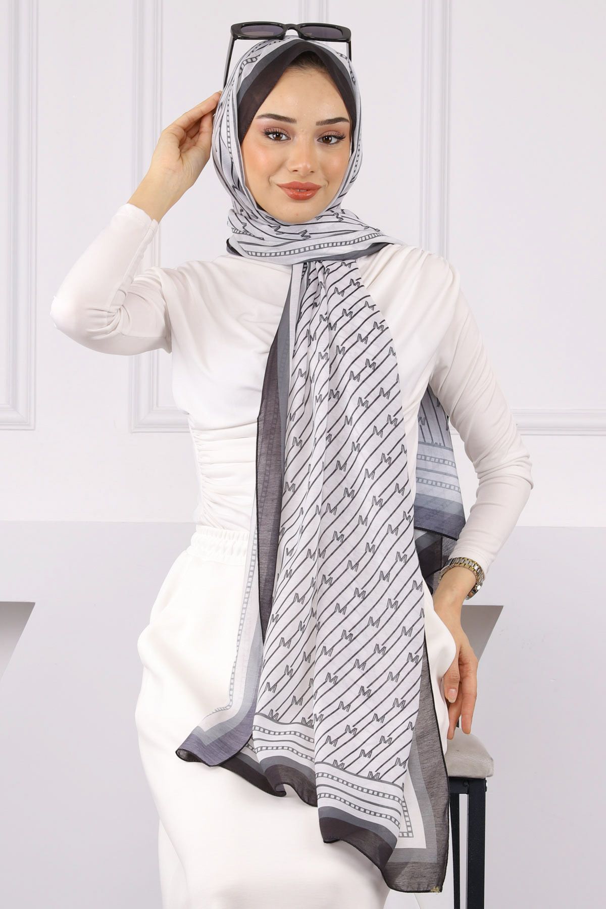 İmajButik Füme Etnik Desen Şal