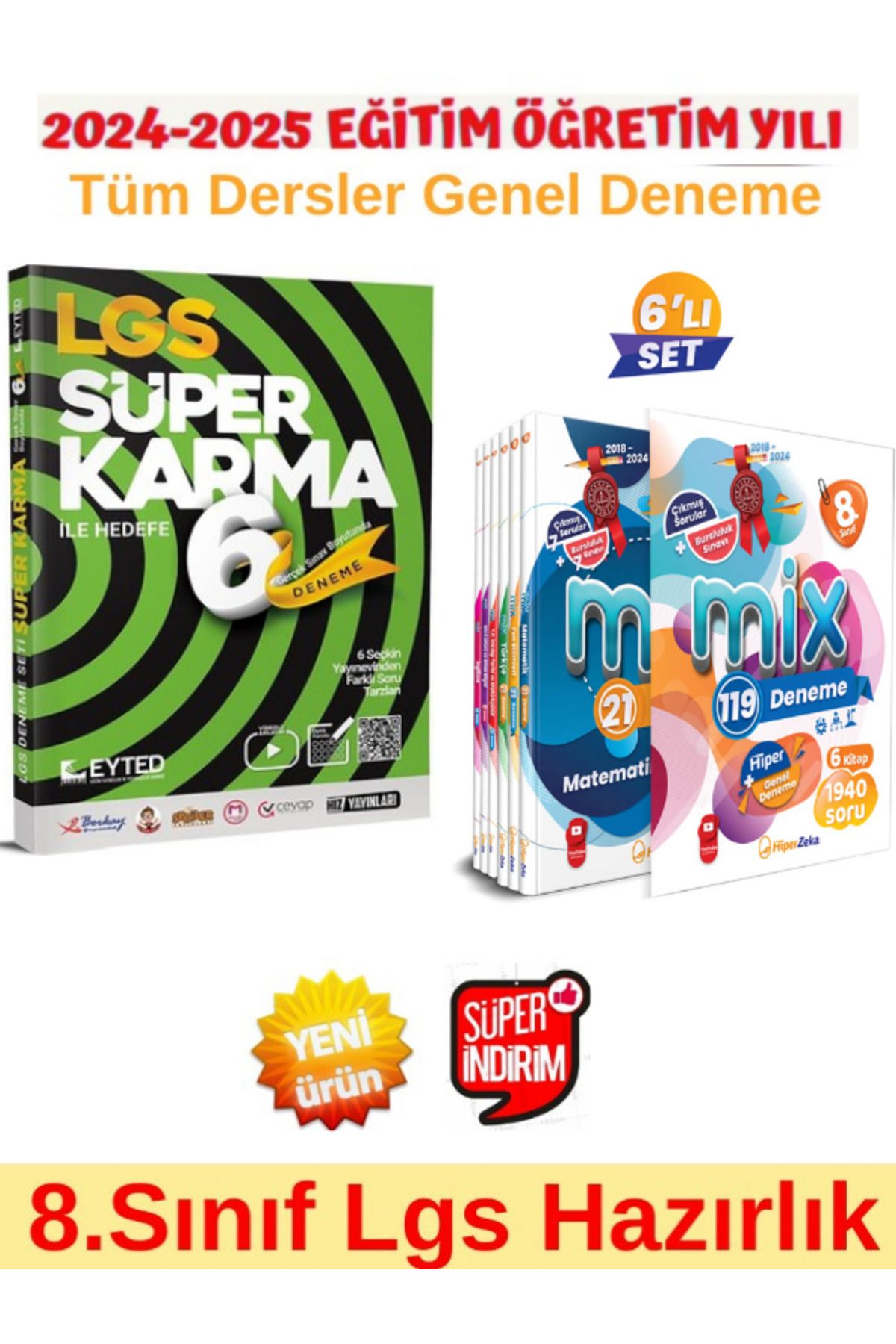 EYTED Yayınları 8.Sınıf Lgs Tüm Dersler Süper Karma 6 lı Deneme+Hiper Zeka Lgs MİX 8.Sınıf 119 Deneme SETİ