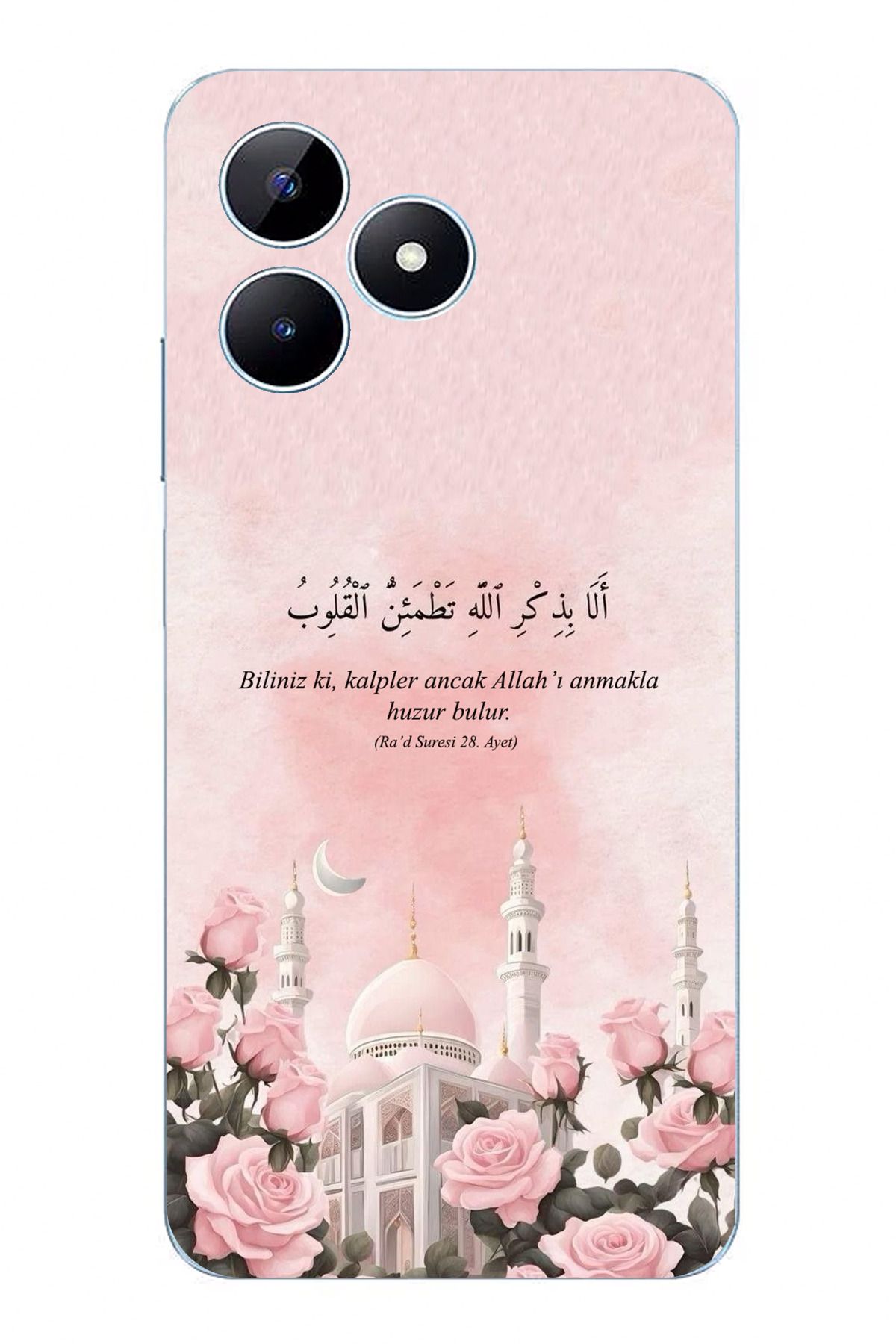 TechTree Realme Note 50 Uyumlu Rad Suresi Cami ve Güller Şeffaf Silikon Kılıf