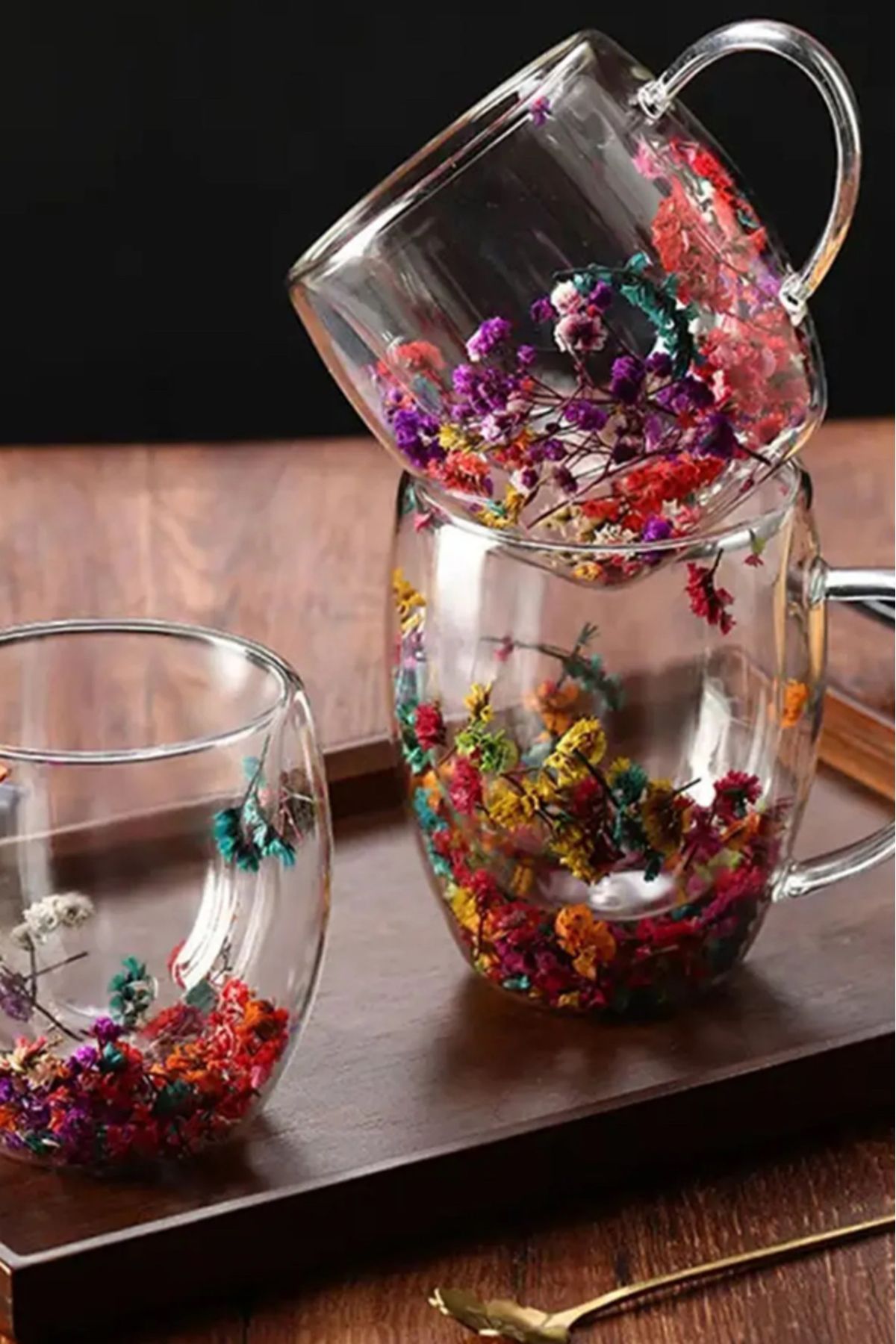 CeysHOME Çift çedarlı çiçekli cam bardak 250ml.