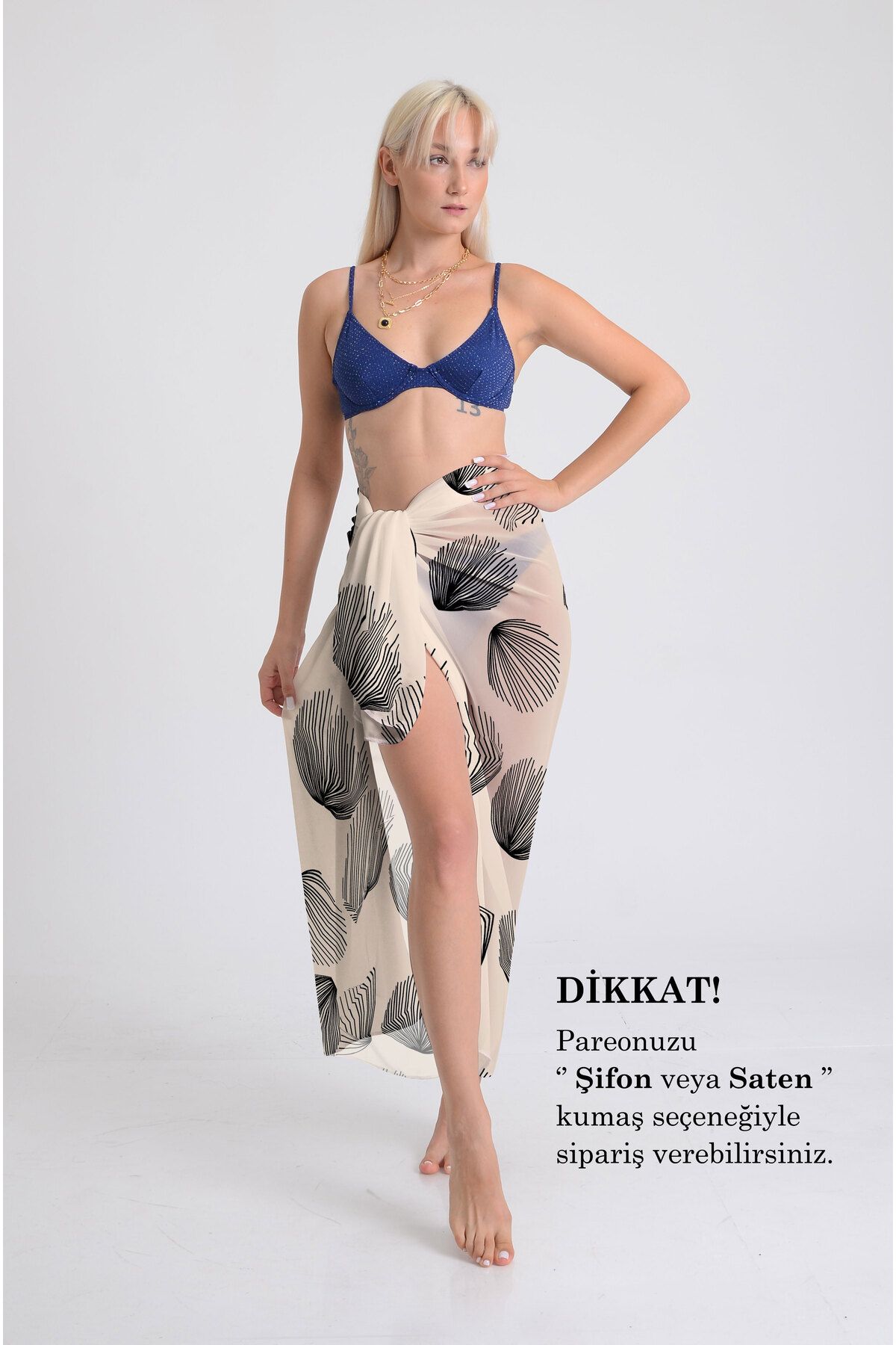 DESENİX Soyut Çizgisel Desenli Pareo - 100x145 cm - İpeksi Şifon & Lüks Saten Kumaş Seçeneği - Plaj Elbisesi