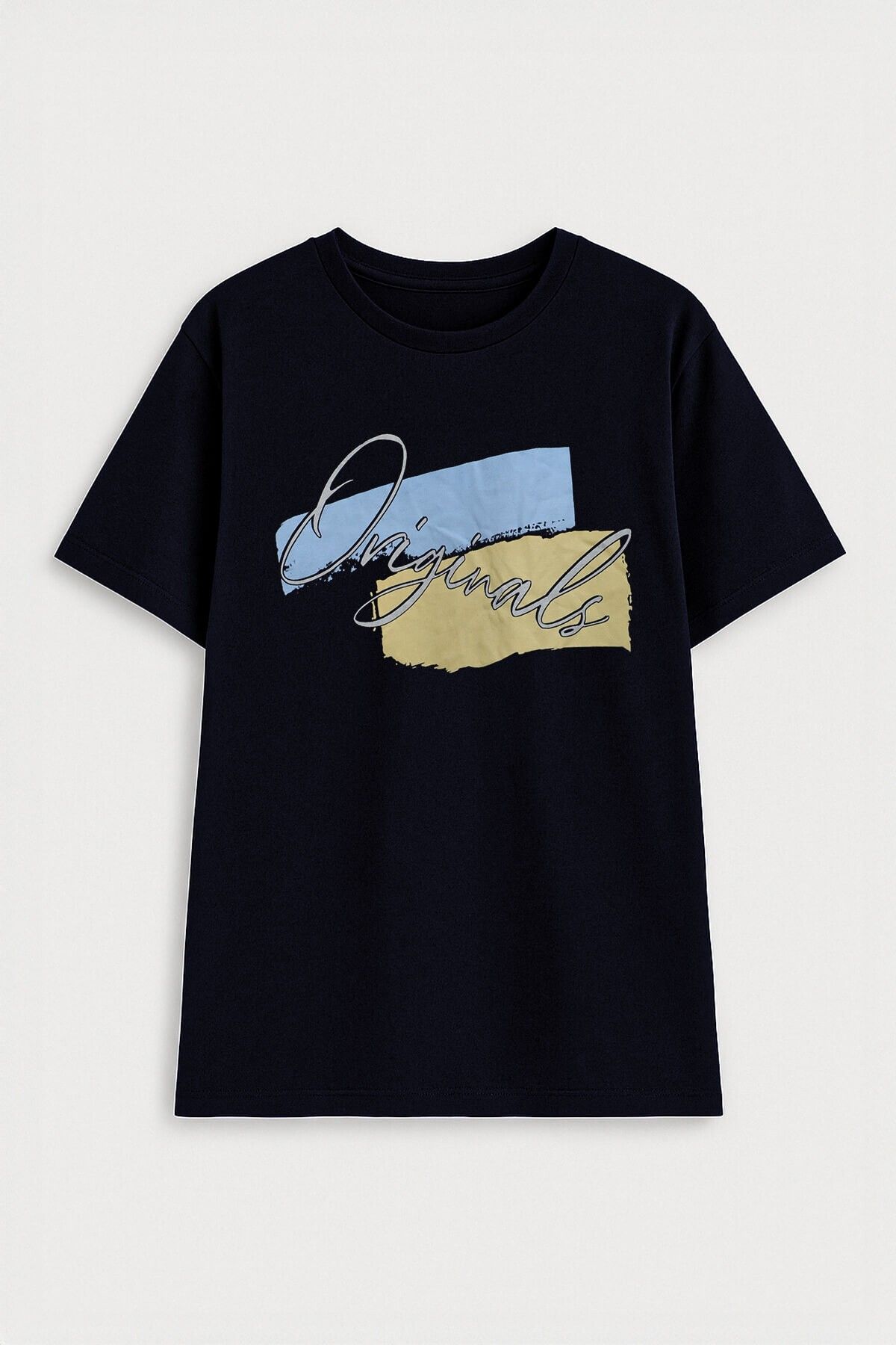 MARKAPIA Erkek %100 Pamuk Bisiklet Yaka Baskılı Lacivert T-shirt