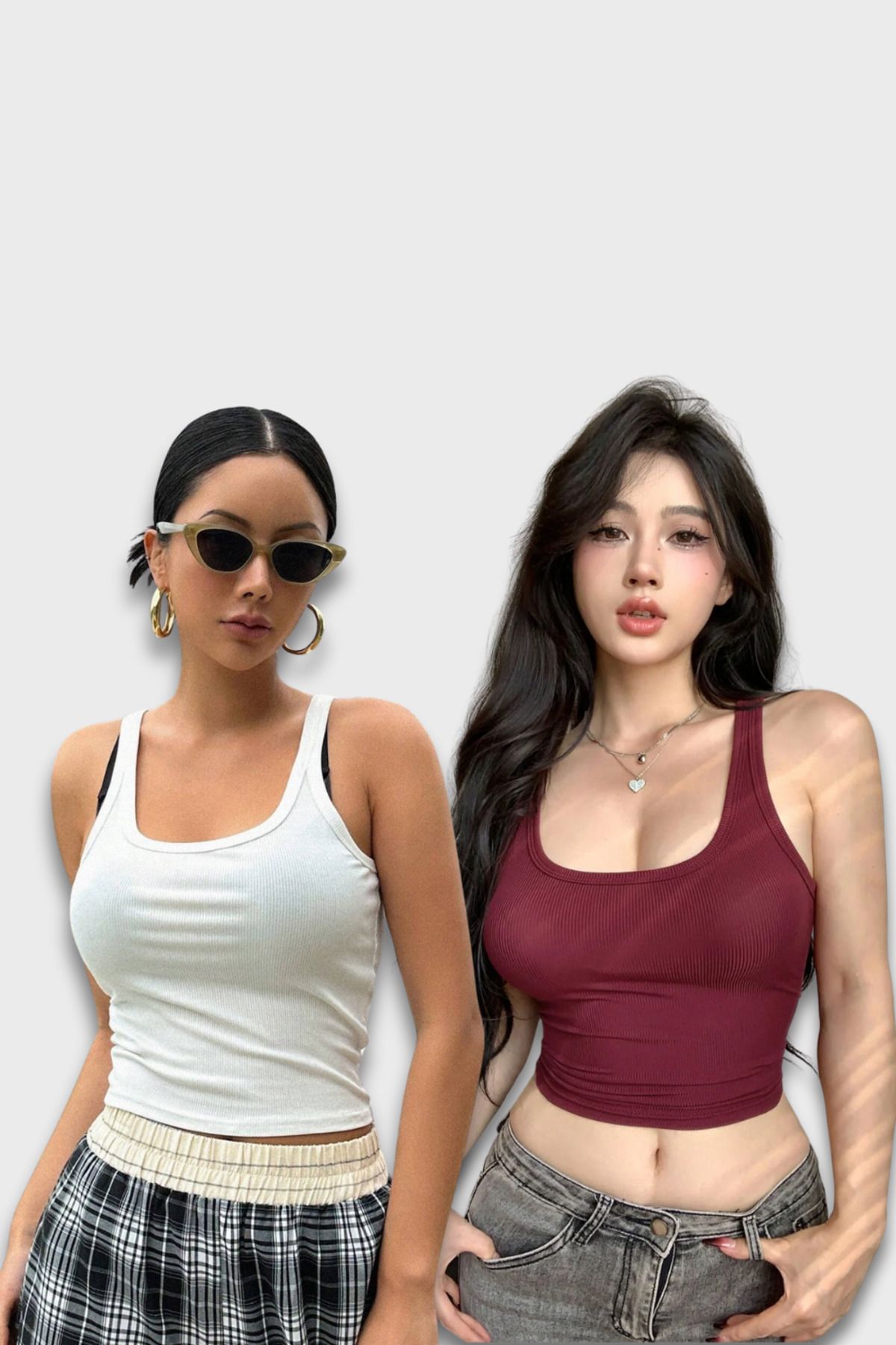 MADALİNA Kadın 2Lİ Paket Beyaz Bordo Geniş Askı Bluz