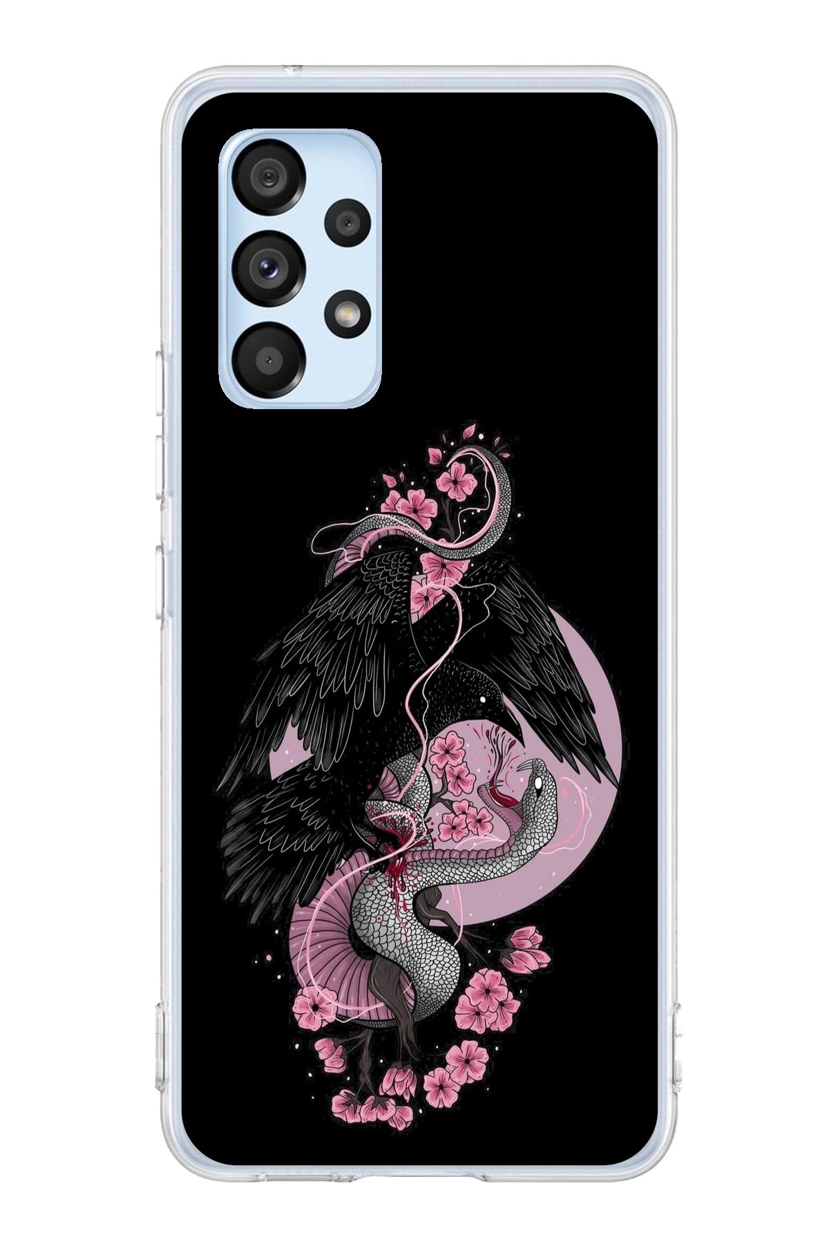 TechTree Samsung Galaxy A53 Uyumlu Pembe Siyah Yılan Şeffaf Silikon Kılıf