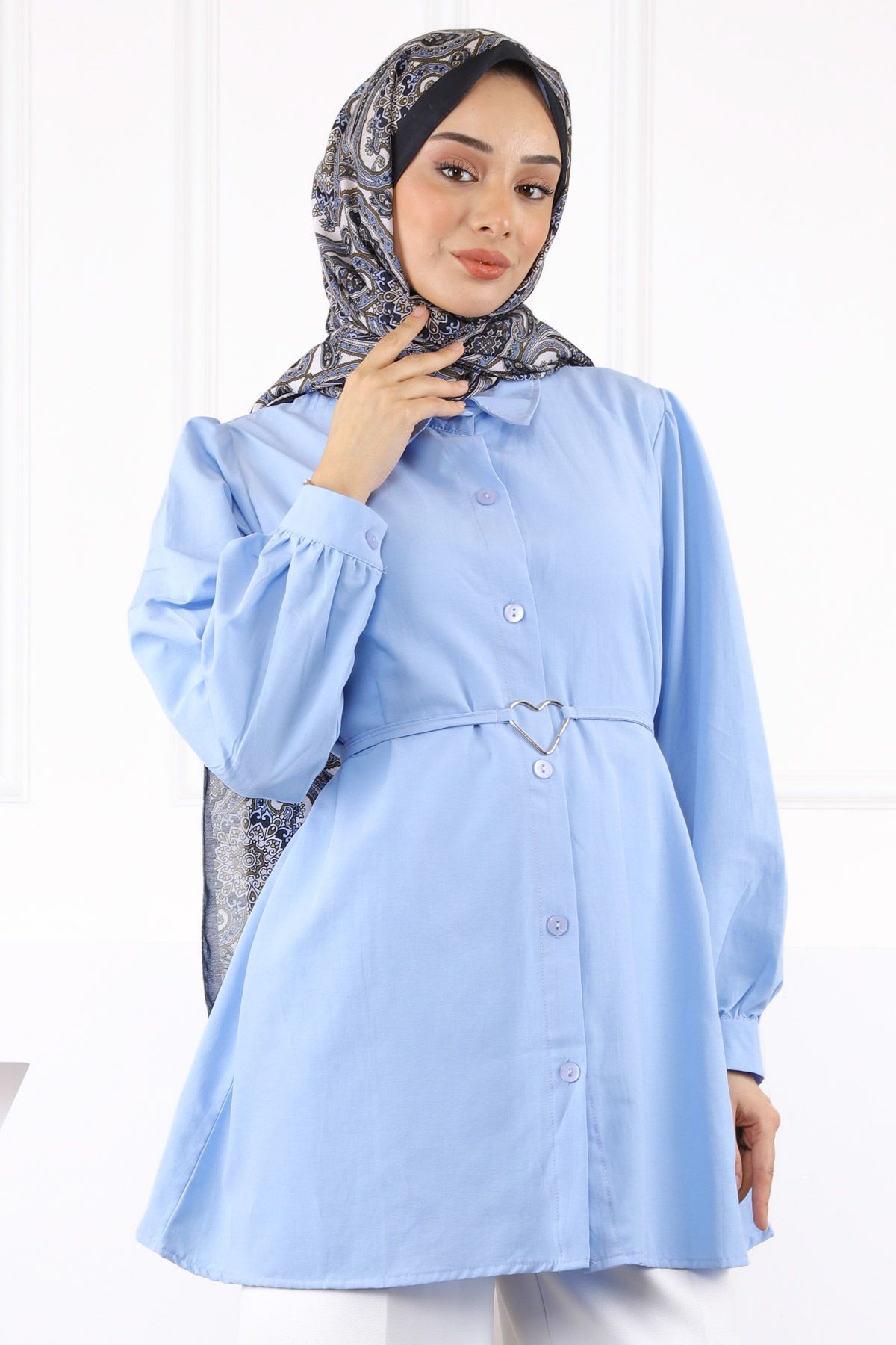 İmajButik Bebe Mavi Kuşaklı Düğmeli Gömlek