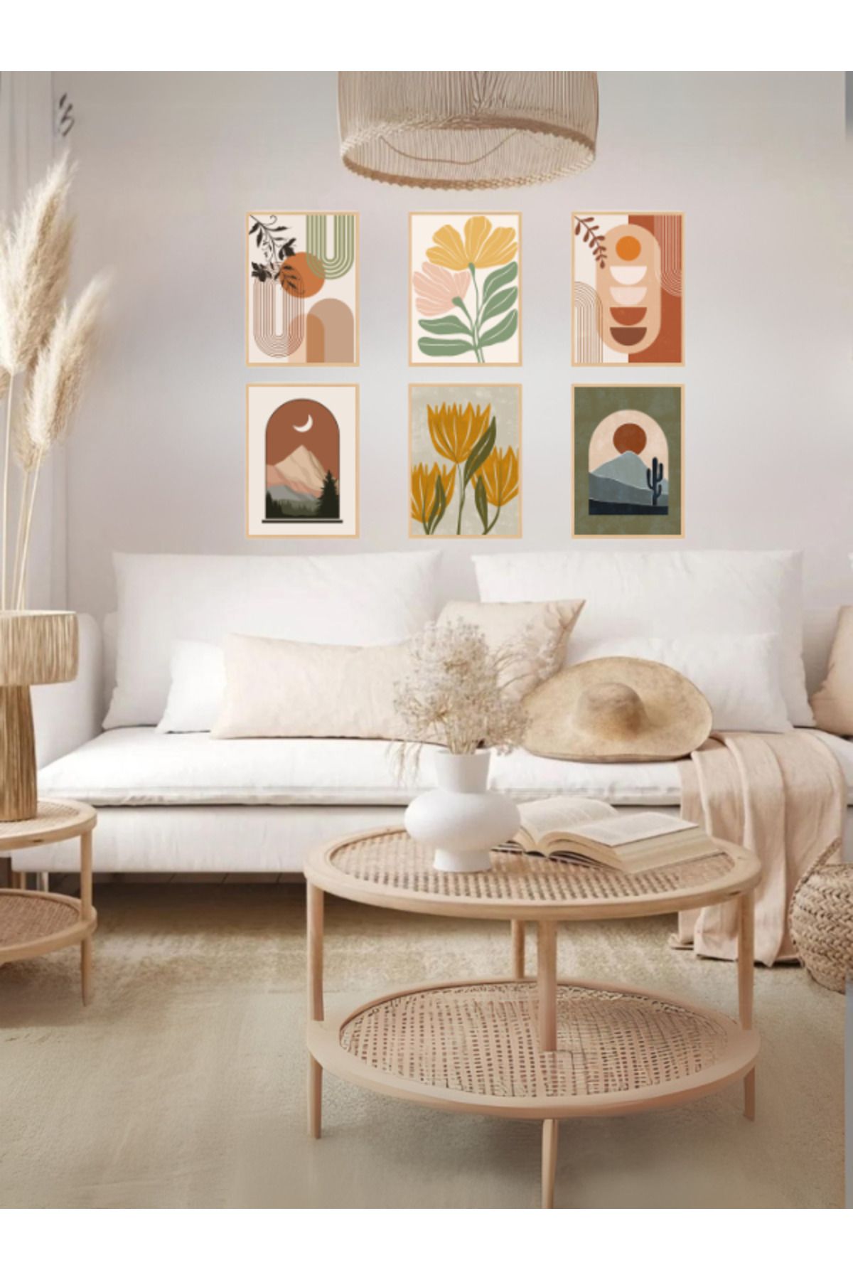 Tuba Decor 6 Parça Çerçeve Görünümlü MDF bohem Tablo Seti