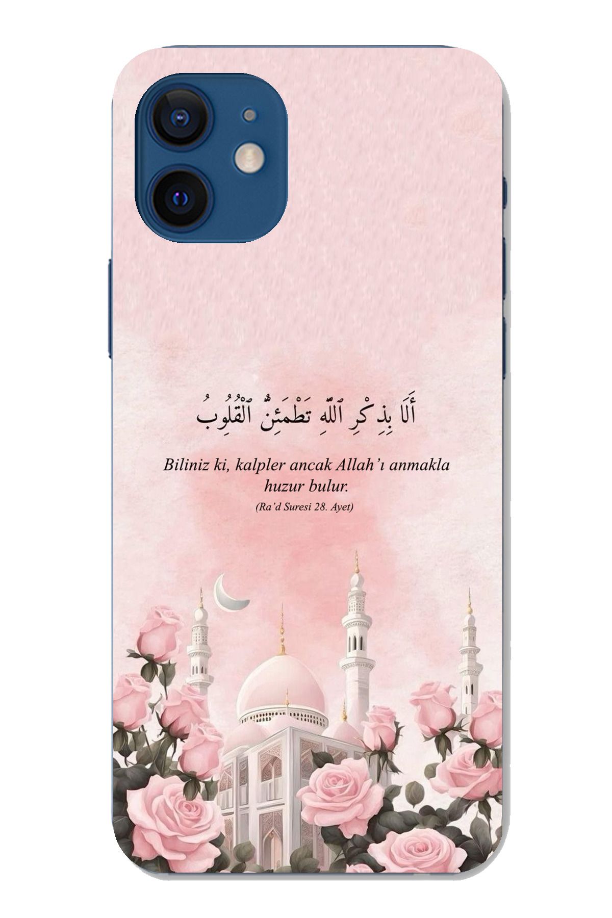 TechTree iPhone 12 Uyumlu Rad Suresi Cami ve Güller Şeffaf Silikon Kılıf