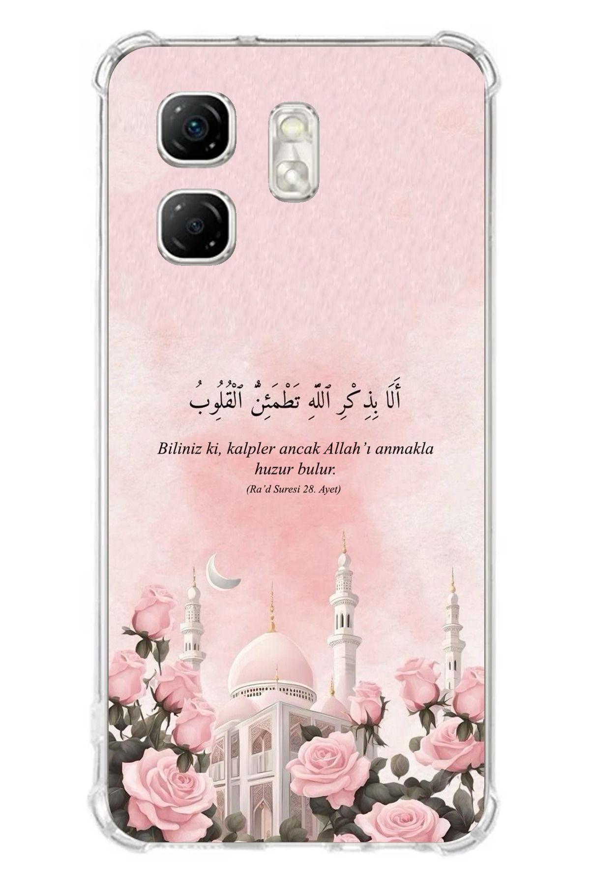 TechTree Infinix Hot 50i - Smart 9 Uyumlu Rad Suresi Cami ve Güller Şeffaf Silikon Kılıf