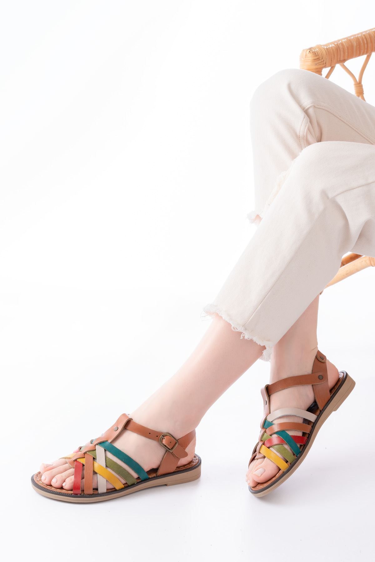 infon shoes creation 205-208 Multi Hakiki Deri Ortopedik Taban Kadın Sandalet