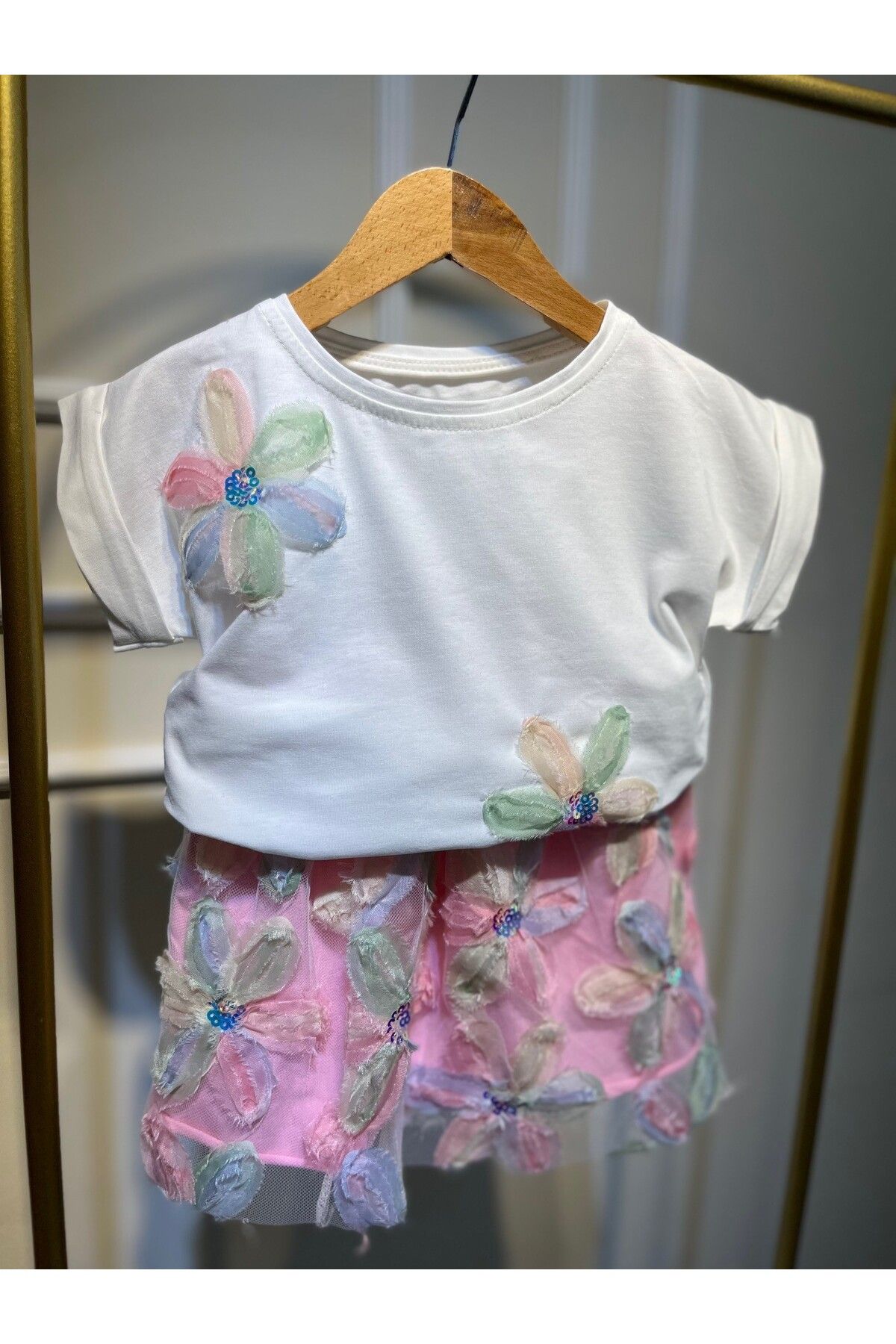 baume clothes KIZ ÇOCUK PREMİUM ZAMBAK TÜLLÜ ETEKLİ TAKIM