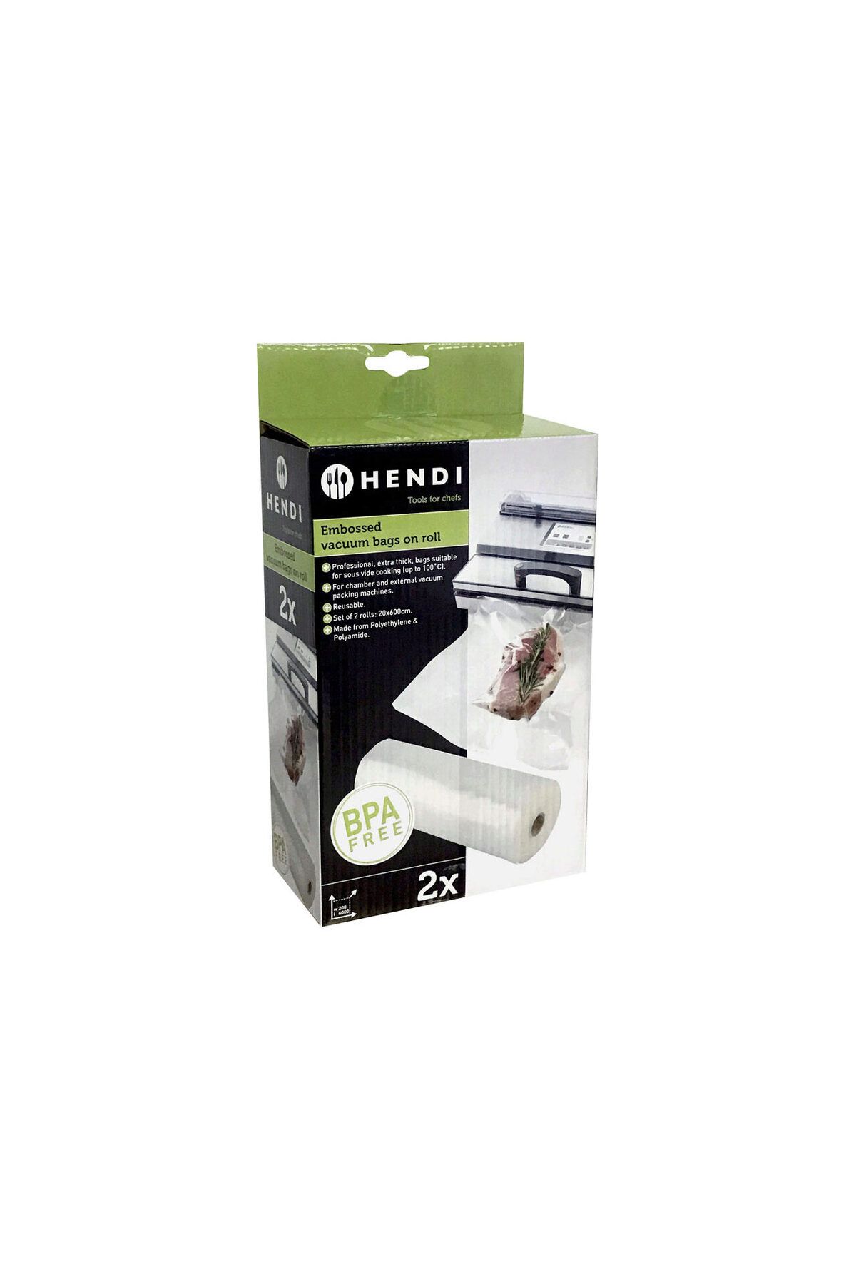HENDI Set 2 Role Pungi Vacuum Gofrate 20 Cm X 6 Metri, Hendi, 2 Straturi, 75 Microni Grosime, Filtru Uv - One Size