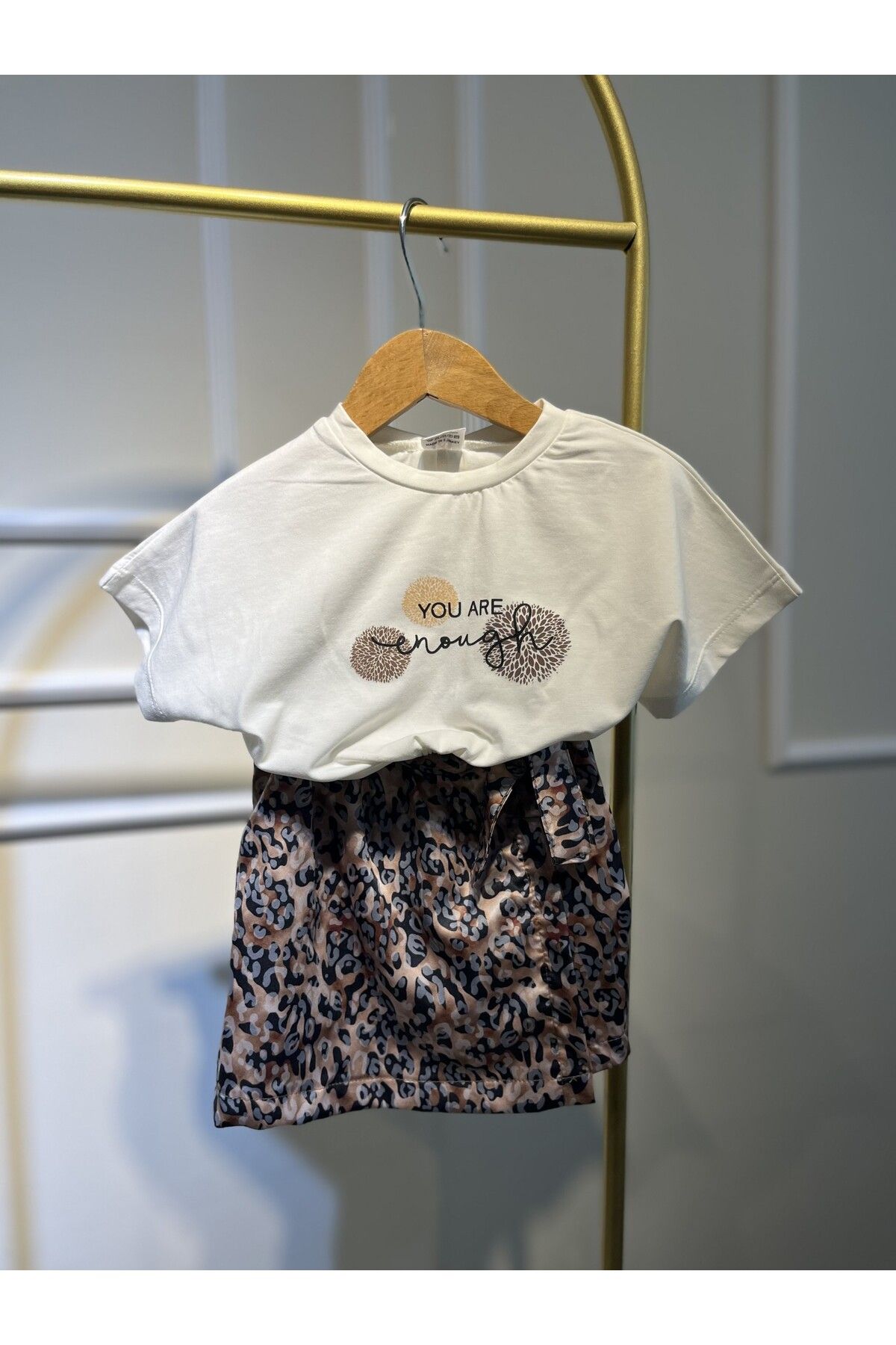 baume clothes KIZ ÇOCUK YOU ARE LEOPAR ŞORT ETEKLİ PREMİUM TAKIM