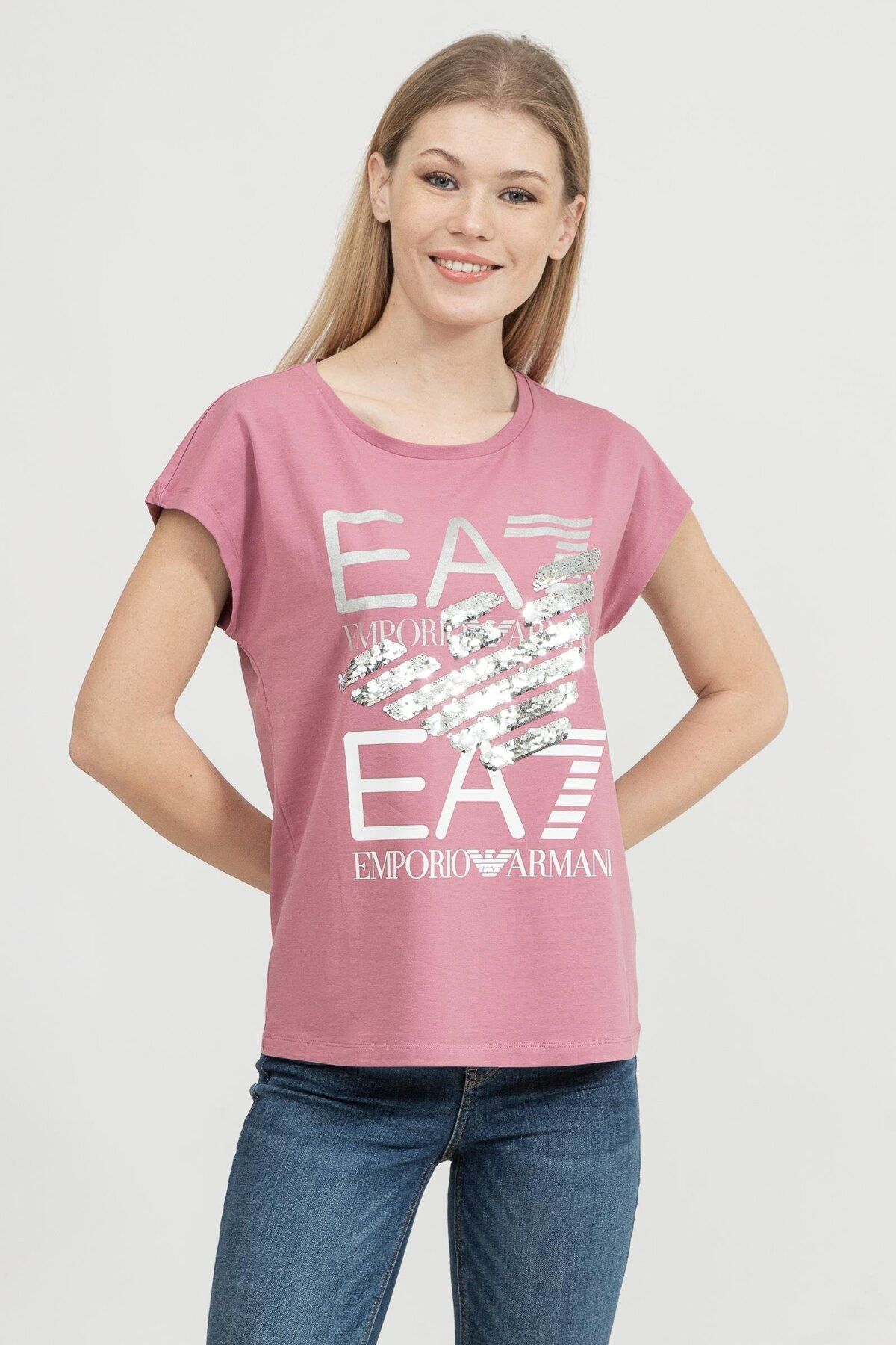 EA7 Payet Detaylı Esnek Pamuklu T-Shirt