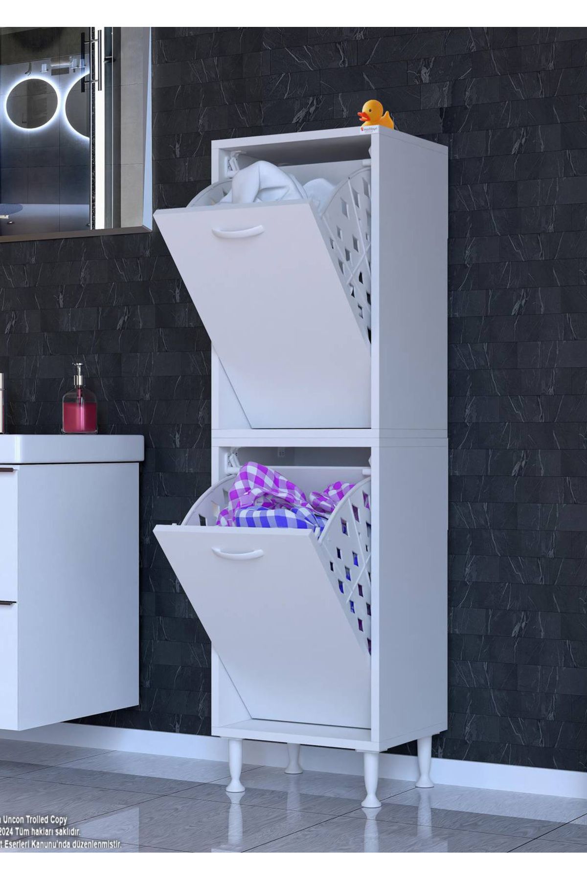Modilayn 45x138x32,5 cm Akıllı Sepetli Mutfak Dolabı – 2 Gözlü, Hava Sirkülasyonlu, Ayarlanabilir Ayaklı