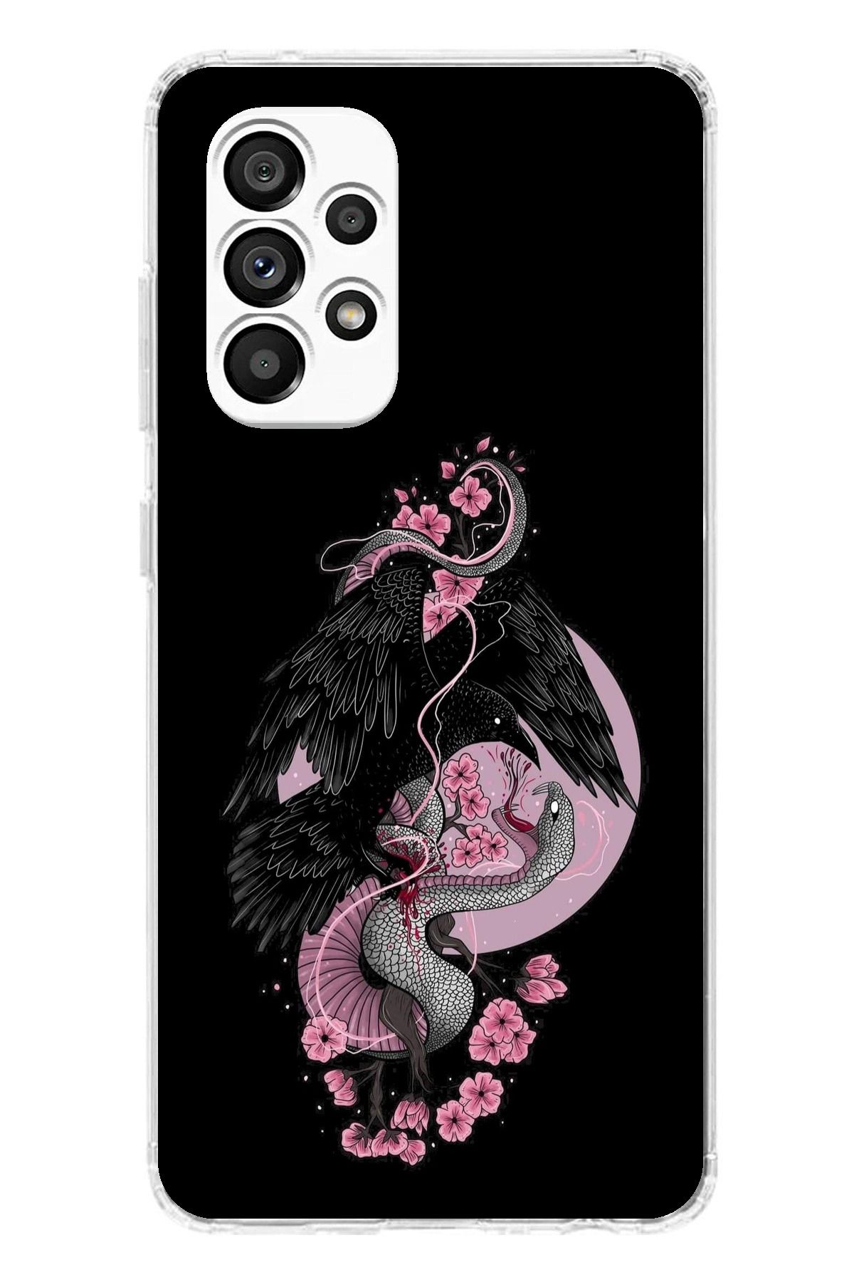 TechTree Samsung Galaxy A23 Uyumlu Pembe Siyah Yılan Şeffaf Silikon Kılıf