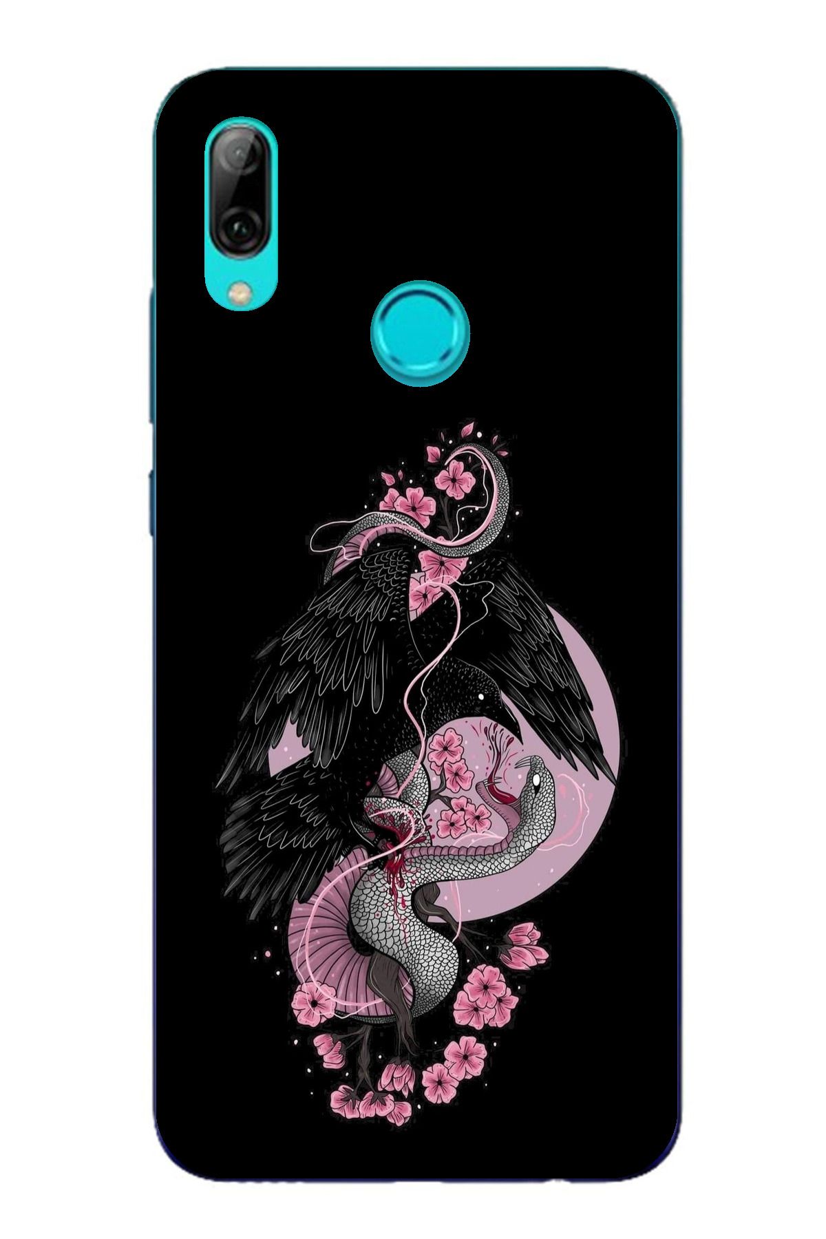 TechTree Huawei P Smart 2019 Uyumlu Pembe Siyah Yılan Şeffaf Silikon Kılıf