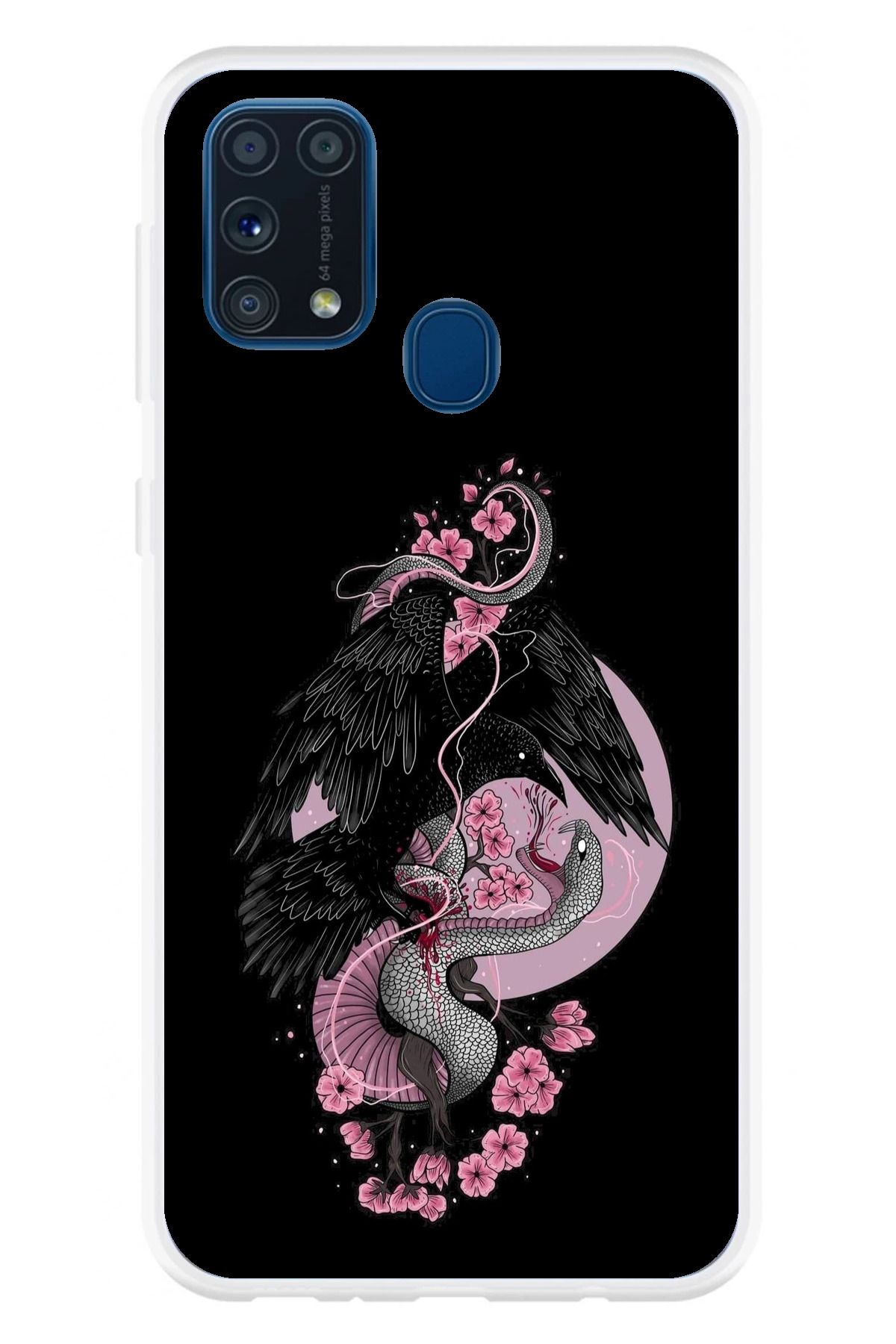 TechTree Samsung Galaxy M31 Uyumlu Pembe Siyah Yılan Şeffaf Silikon Kılıf