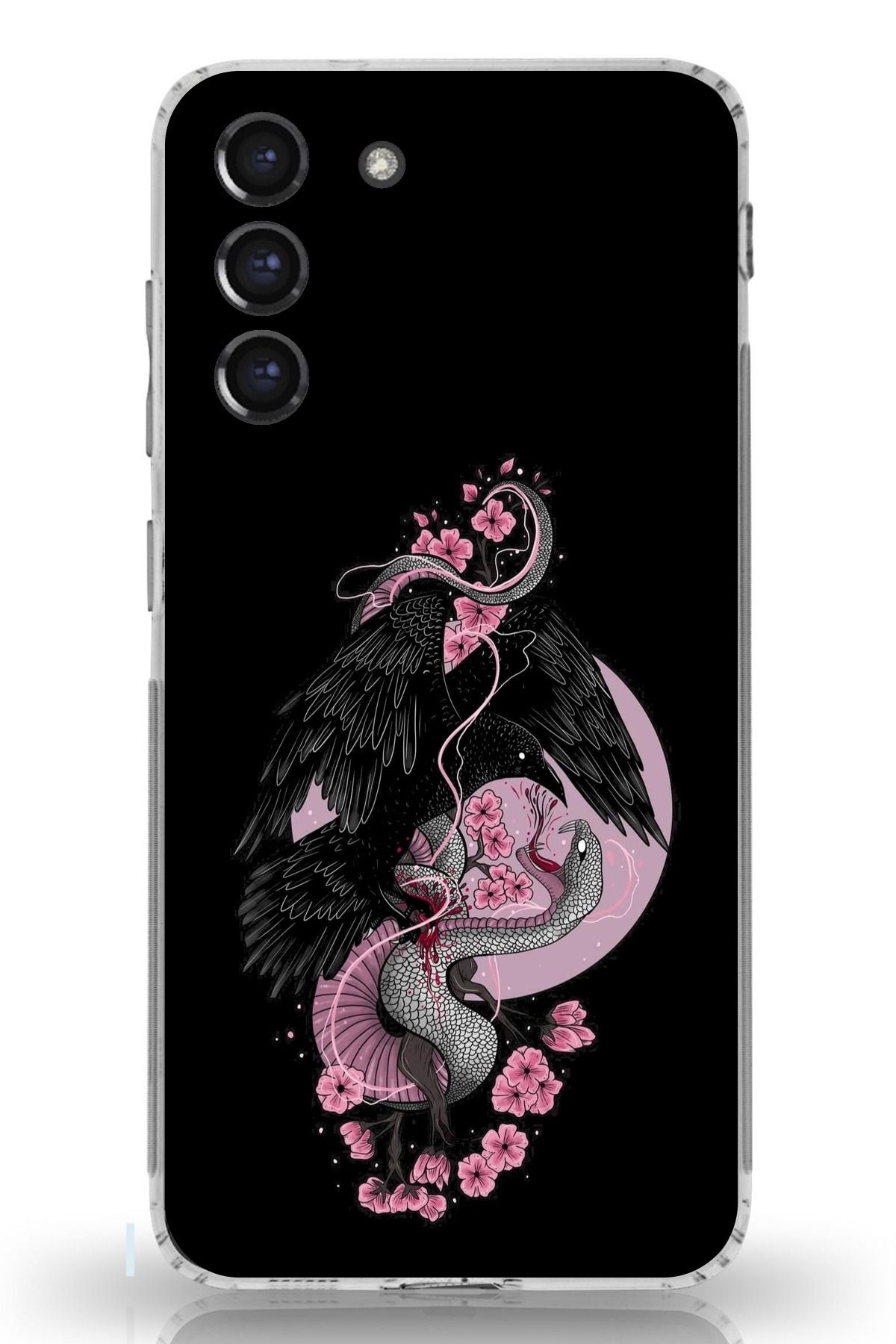 TechTree Samsung Galaxy S21 FE Uyumlu Pembe Siyah Yılan Şeffaf Silikon Kılıf