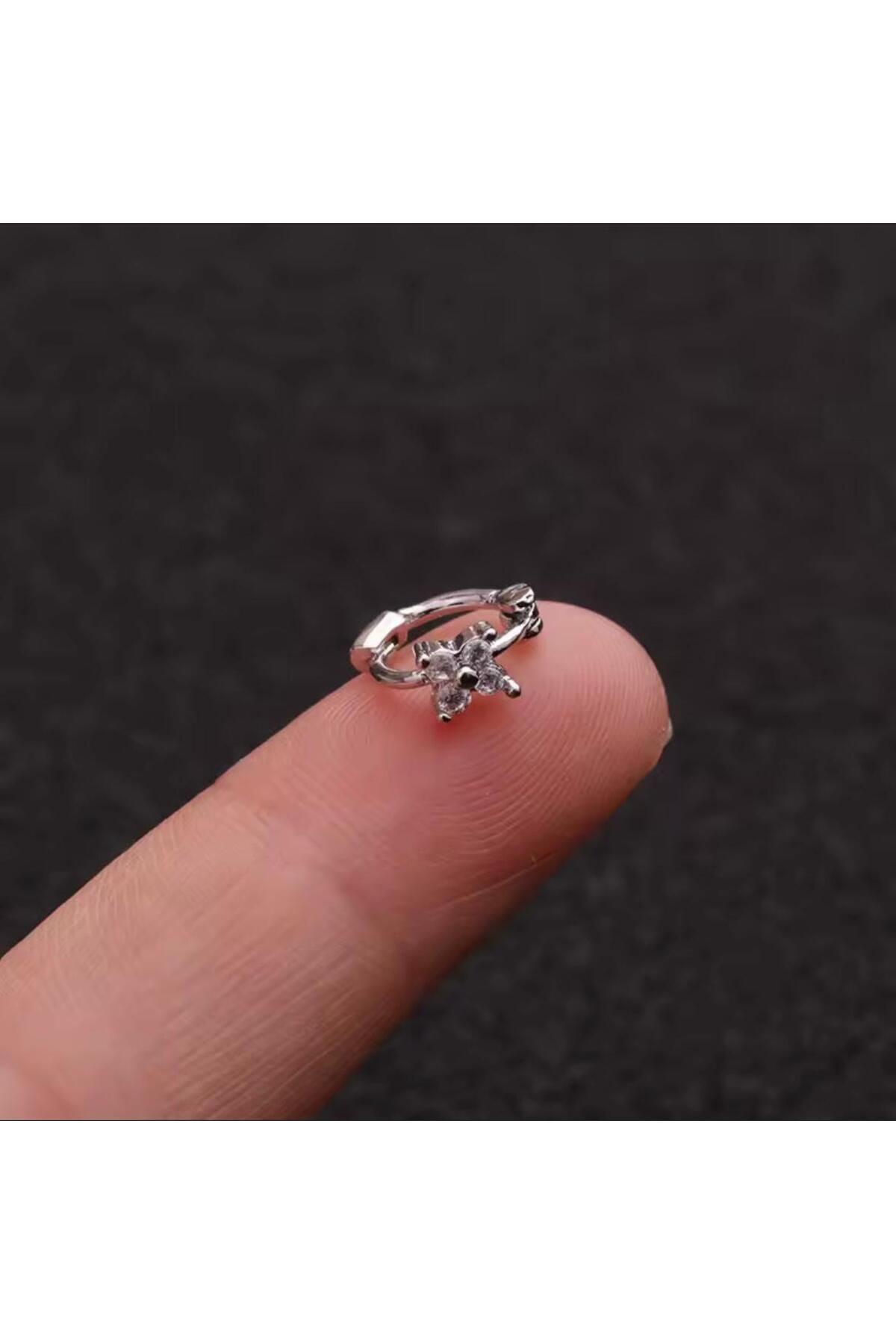 Arescollection 1 ADET ZİRKON TAŞLI ÇİÇEK MİNİ HALKA TRAGUS PİERCİNG