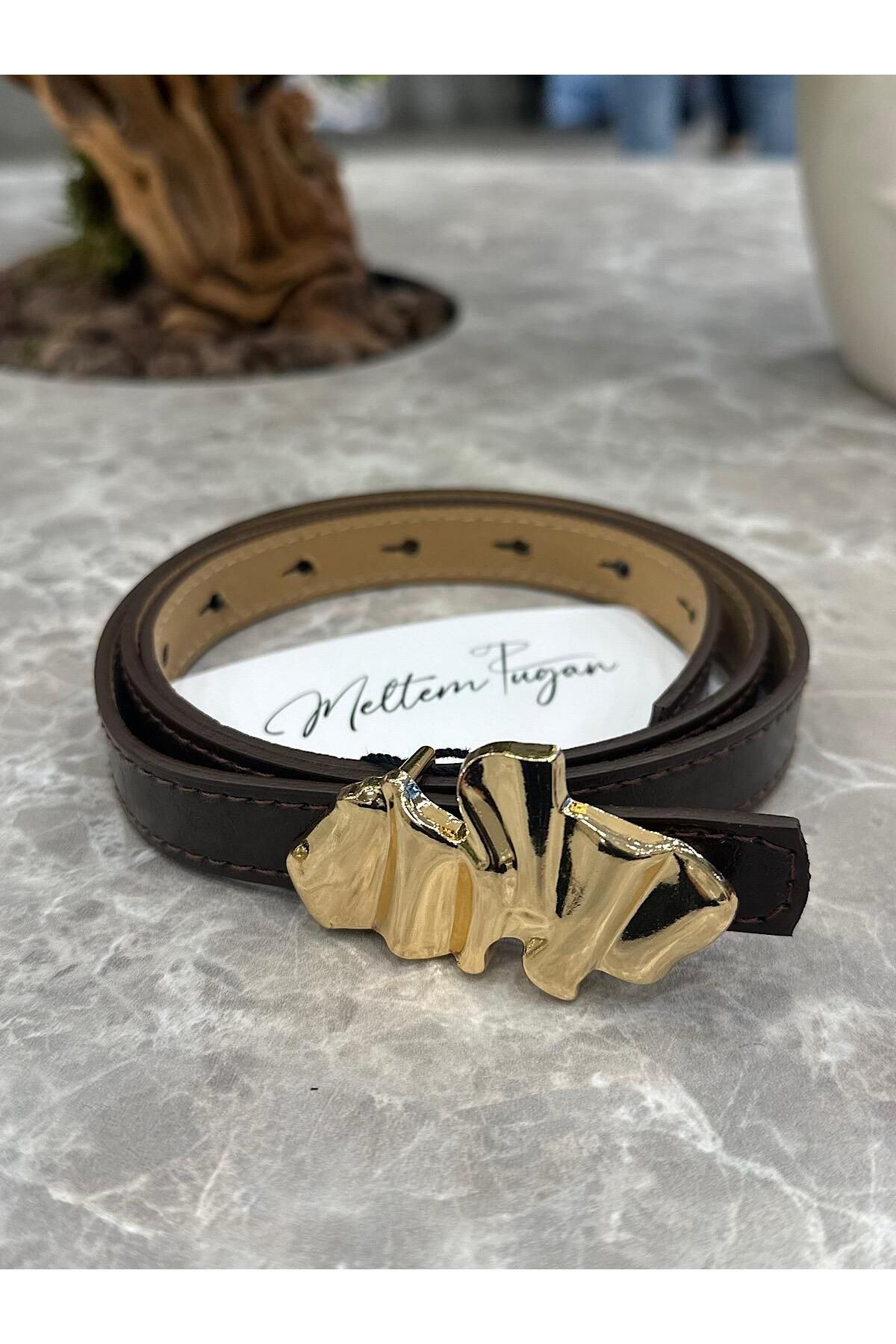 MELTEM TUĞAN Ezme Gold Tokalı Kemer KAHVE