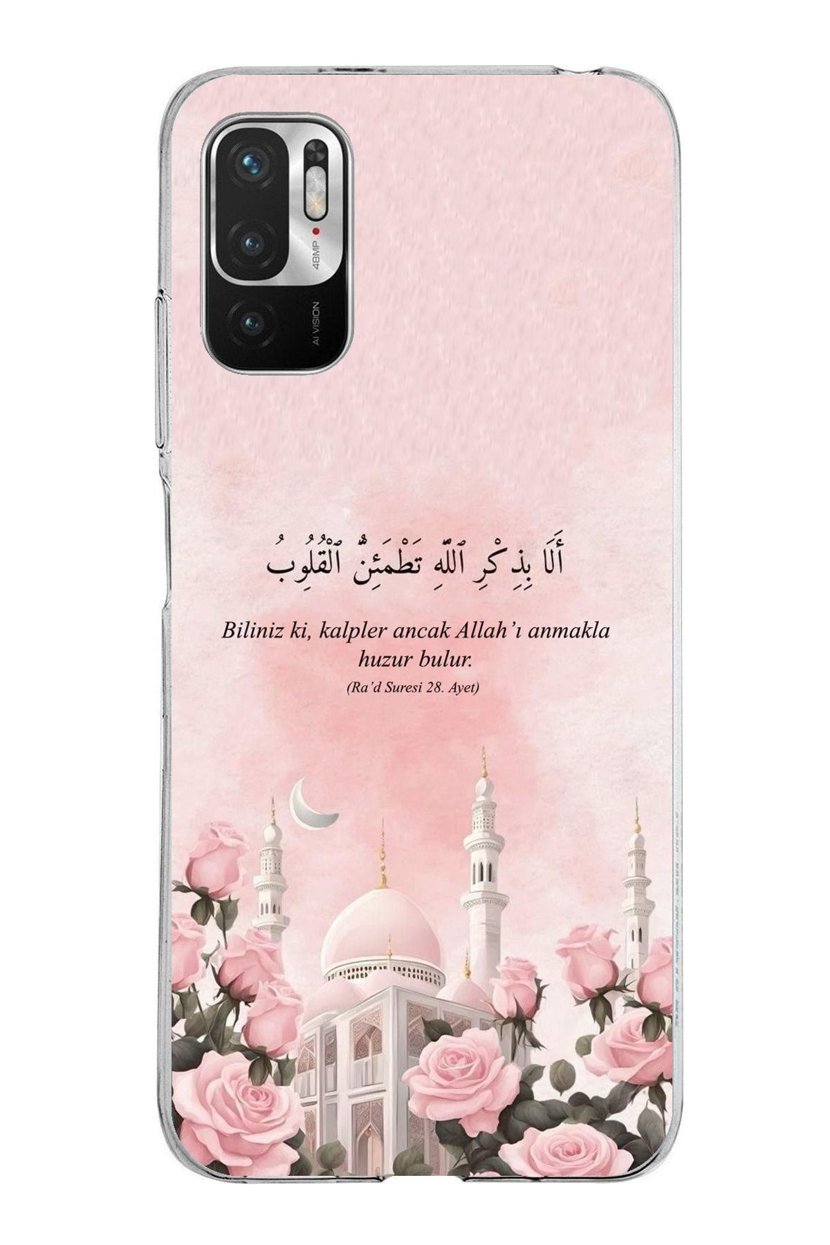 TechTree Redmi Note 10 5G Uyumlu Rad Suresi Cami ve Güller Şeffaf Silikon Kılıf