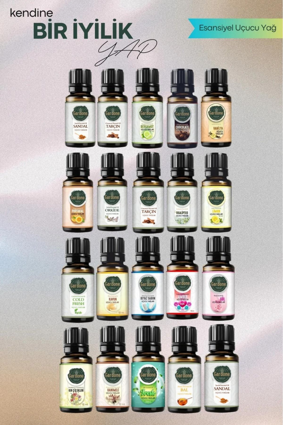 Gardone 20li 10 ml Set Esansiyel Uçucu Yağ Buhurdanlık Yağı Hava Nemlendir Aroma Difizörü Koku Esans