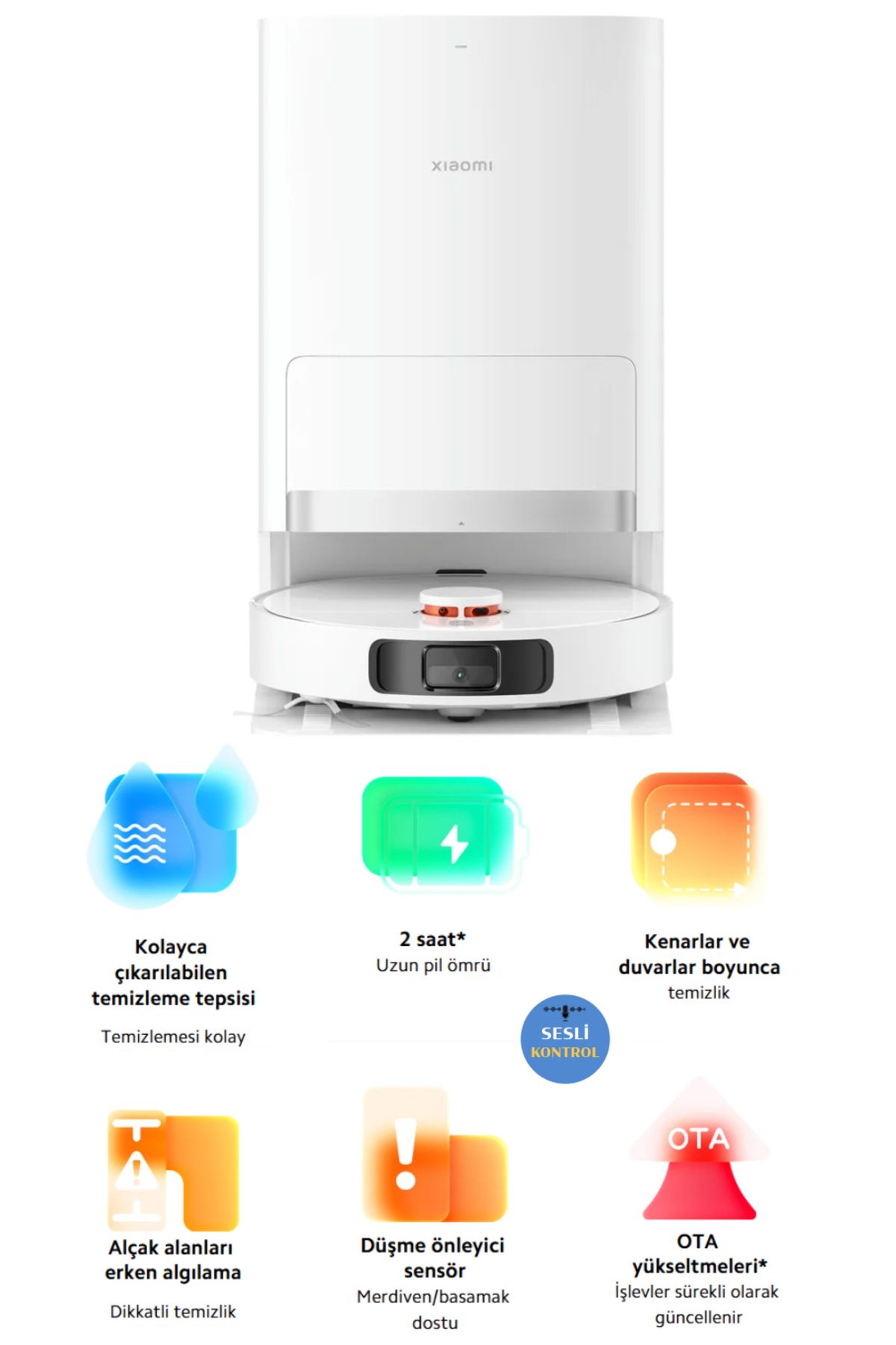 Xiaomi YüksekGüç 6000PA Otomatik Paspas Yıkama ve Halı Tanıma Özellikli Çöp İstasyonlu Akıllı Robot Süpürge