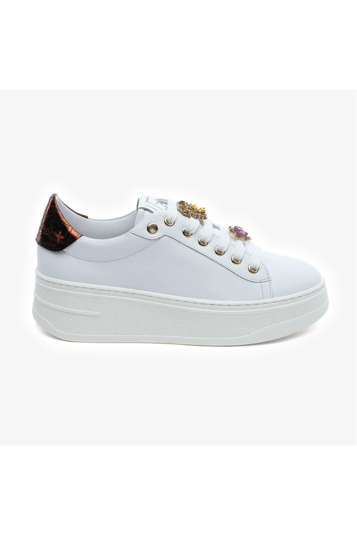 Greyder 59273 Beyaz Bronz Hakiki Deri Kadın Sneaker Ayakkabı
