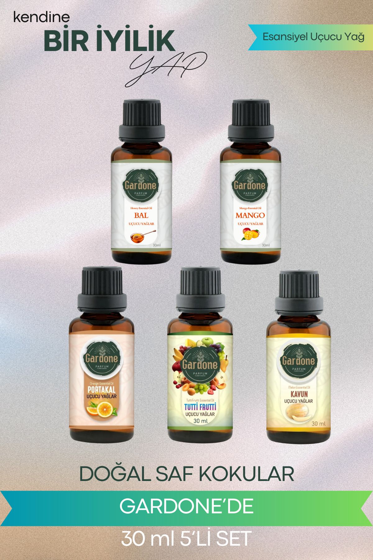 Gardone 5 li 30 ml Tropikal Set Yağ Buhurdanlık Yağı Doğal Oda Kokusu Difüzör Yağ