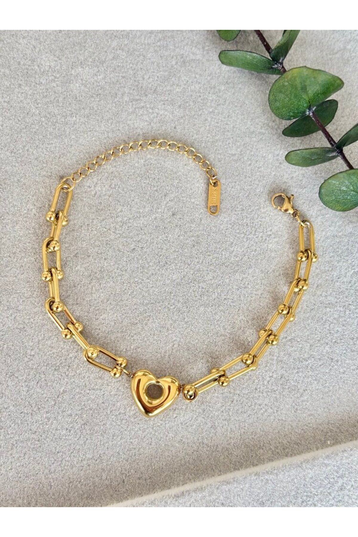 arya luxe Çelik ataç model kalplı bileklik