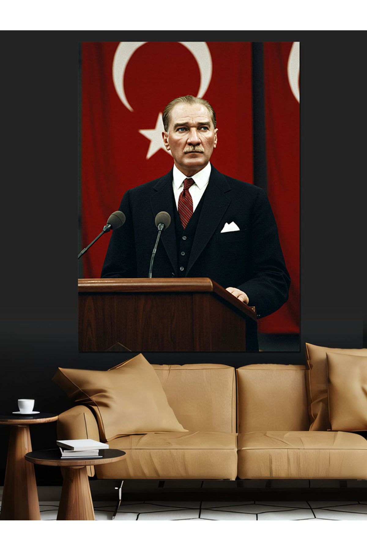 karizmart Mustafa Kemal Atatürk Kürsüde Dekoratif Kanvas - Mdf Ahşap Tablo