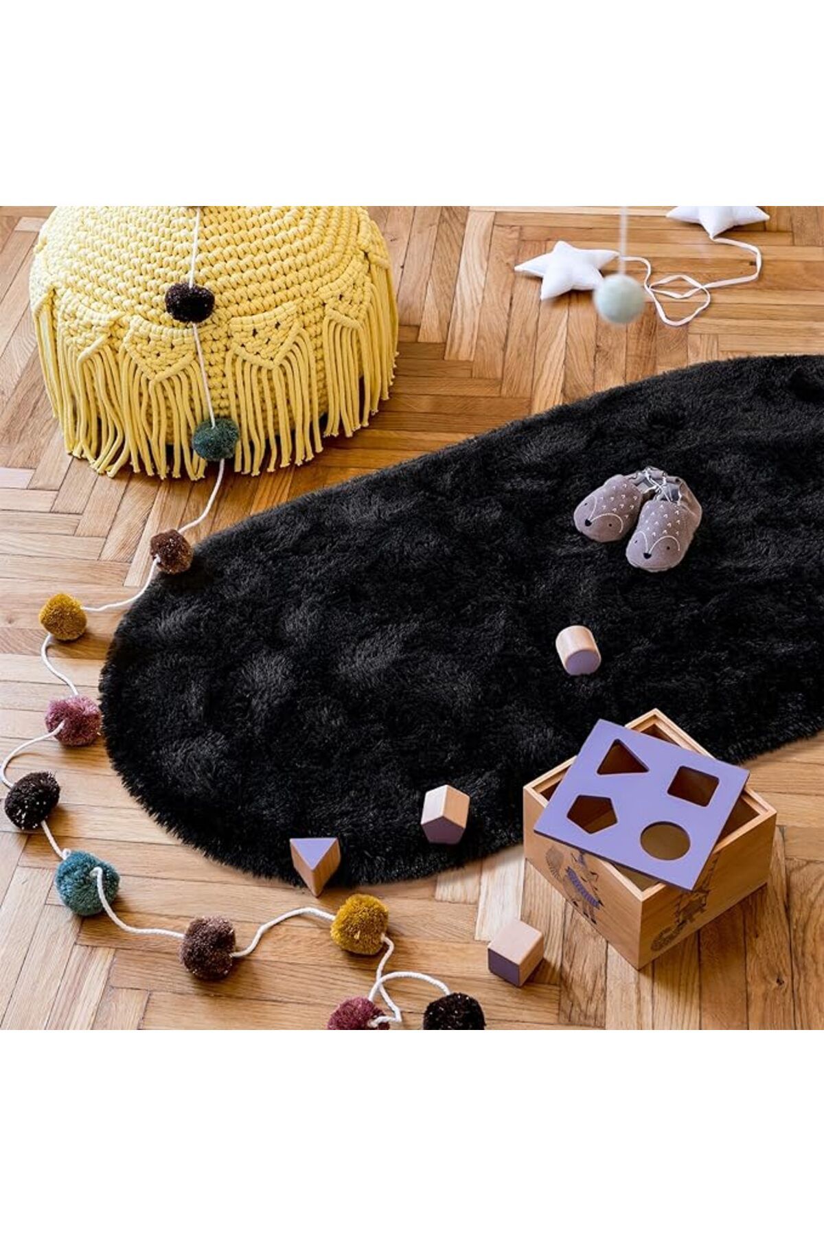 Sereserpe Yumuşak Modern Peluş Kaymaz Salon Oturma Çocuk Yatak Odası Mutfak Antre SİYAH