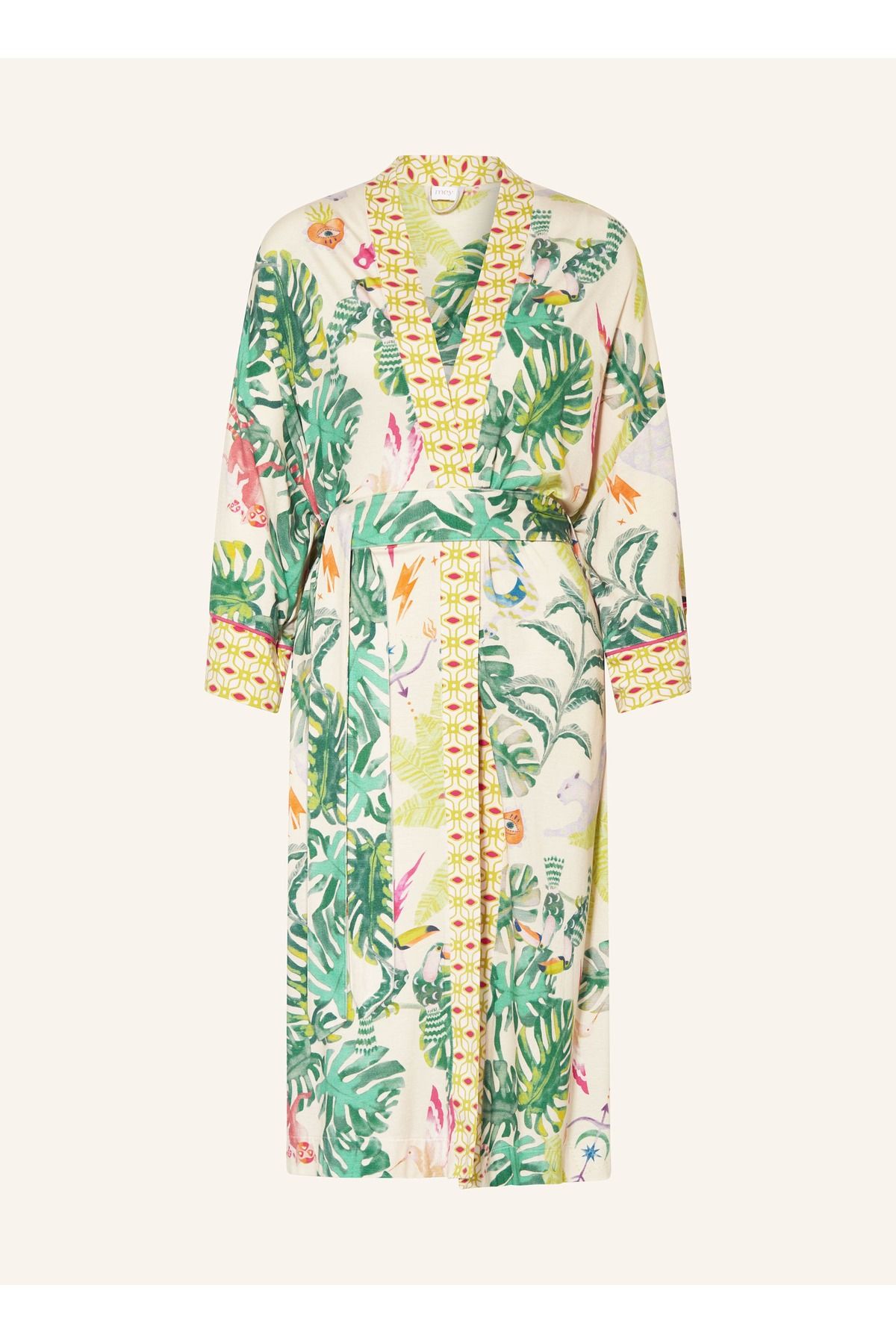 MEY Mystic Jungle Kadın Kimono, Modal Karışımlı Jersey, Desenli, Kontrast Borulu, Şal Yaka