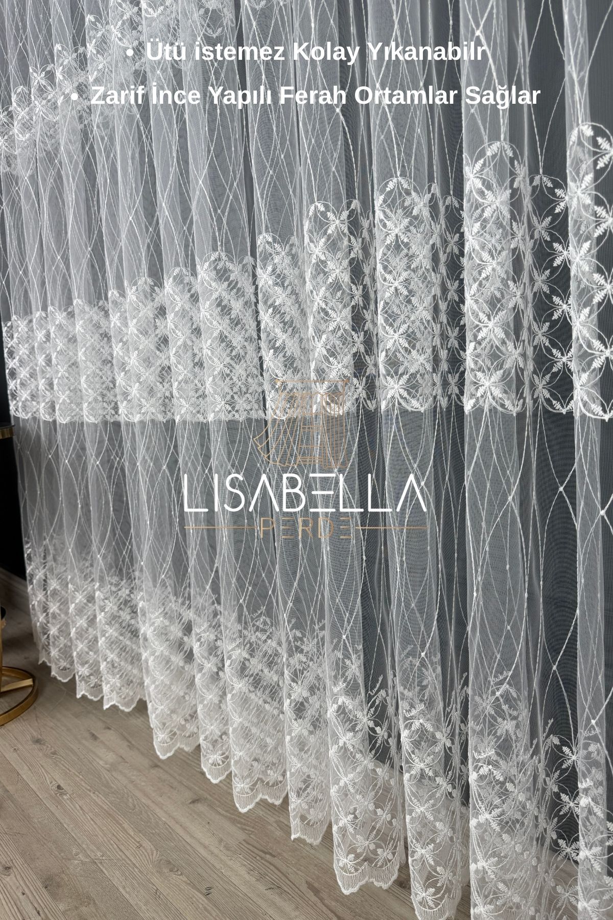 LisabellaHome Kristal ışıltı tül (1x3 Pile Dikişli) ütü istemez.