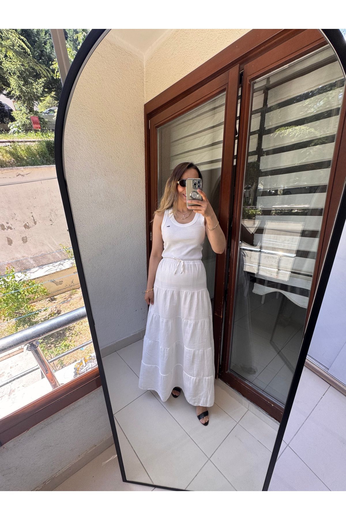 Marka Butikmayamoda Beyaz Kat Kat Müslin Kumas Etek