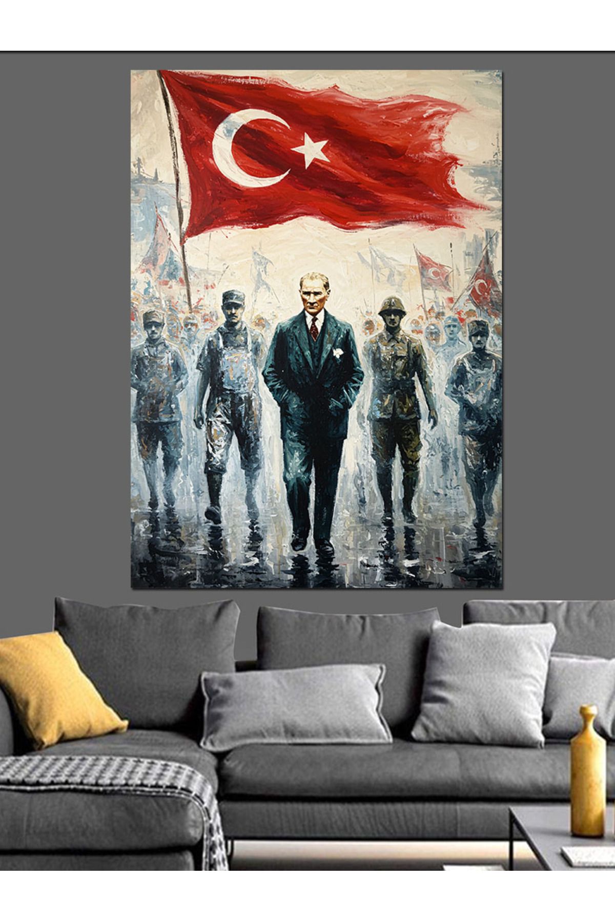 karizmart Beyaz Zeminde Mustafa Kemal Atatürk Dekoratif Kanvas - Mdf Ahşap Tablo