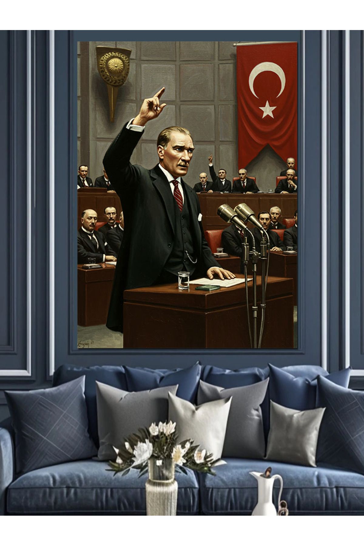 karizmart Kürsüde Mustafa Kemal Atatürk Dekoratif Kanvas - Mdf Ahşap Tablo
