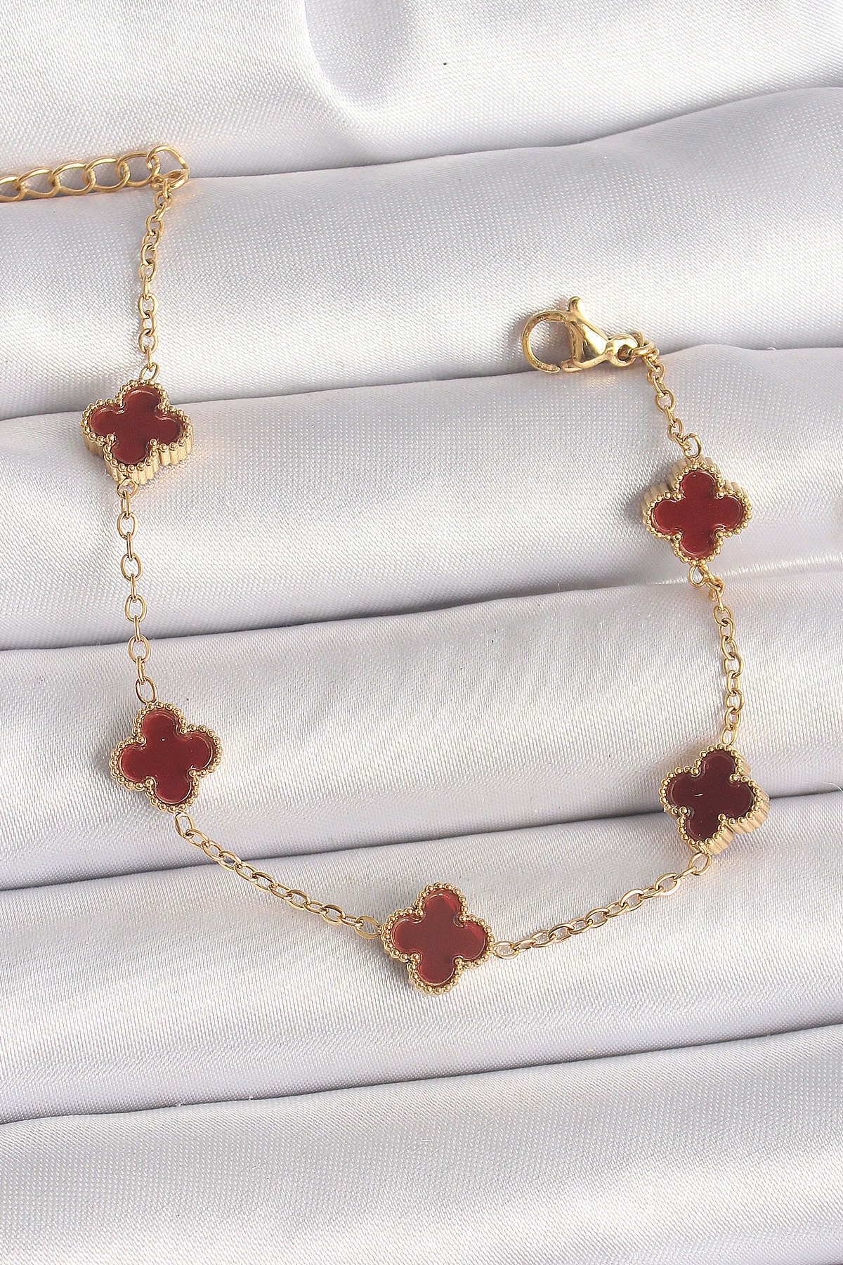 Clariss 316L Çelik Gold Renk Baby Boy Kahverengi Yonca Model Kadın Bileklik