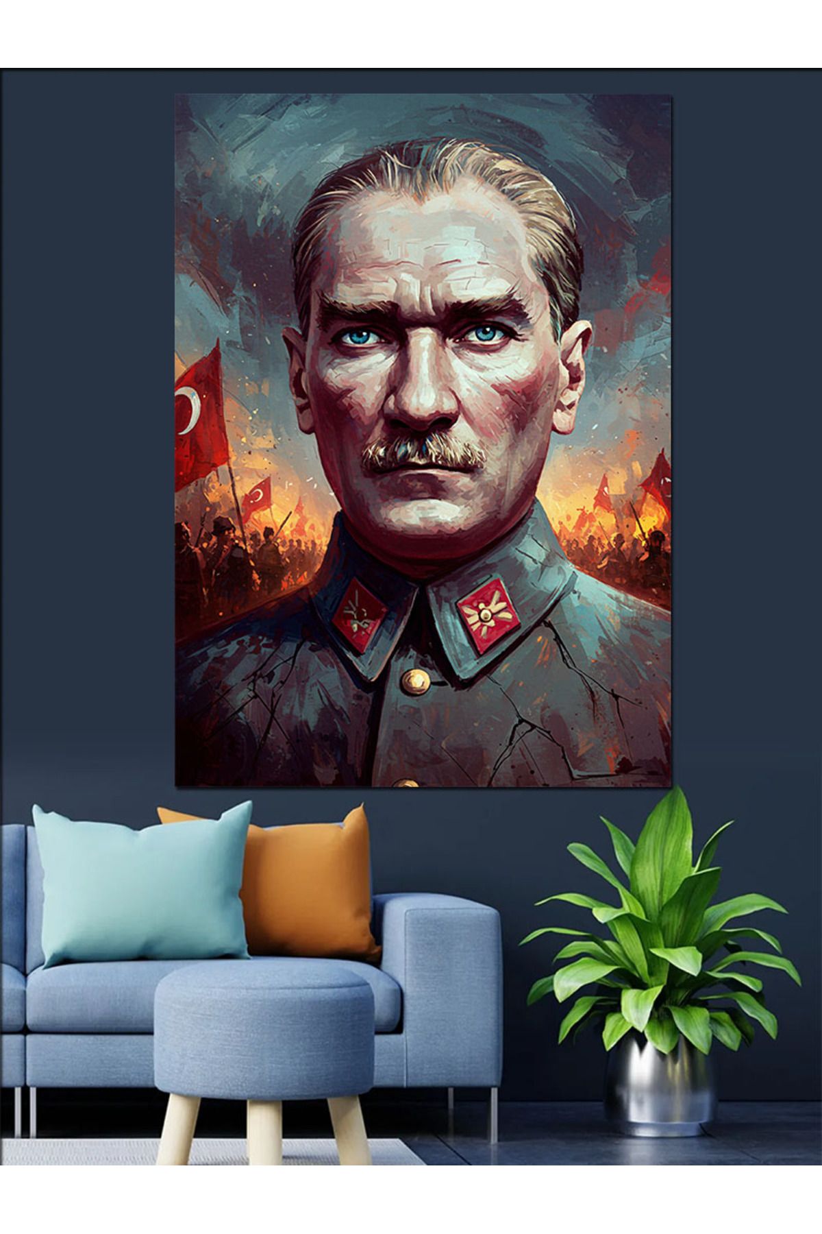karizmart Gölgede Kurt Ve Mustafa Kemal Atatürk Dekoratif Kanvas - Mdf Ahşap Tablo
