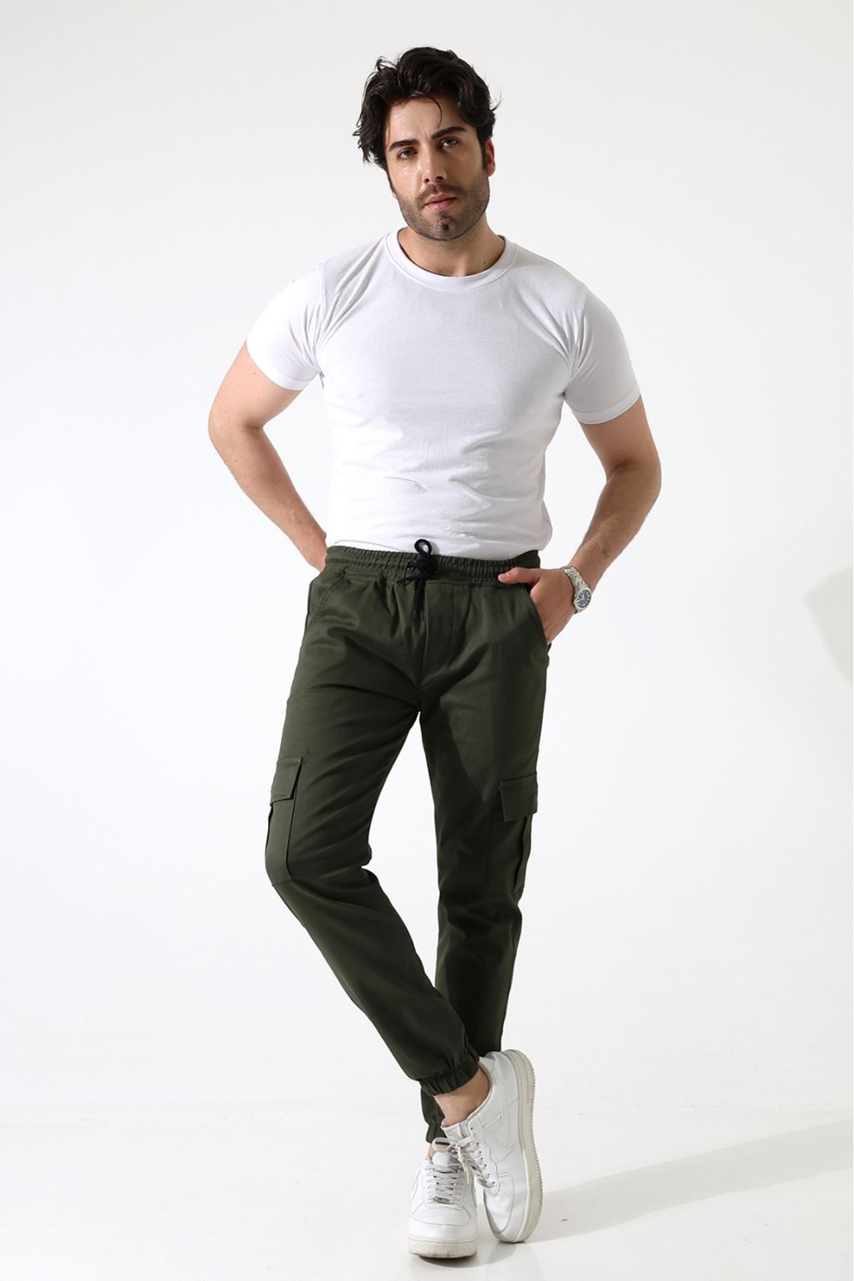 MODA HAKİ RENK KARGO CEP GABARDİN KUMAŞ PANTOLON