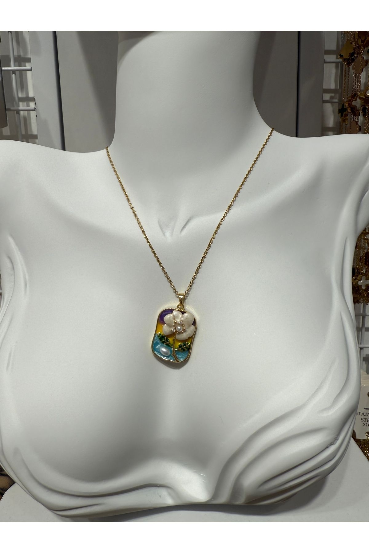 My violet accesorize VİNTAGE ÇELİK İNCİ DETAYLI ÇİÇEK KOLYE