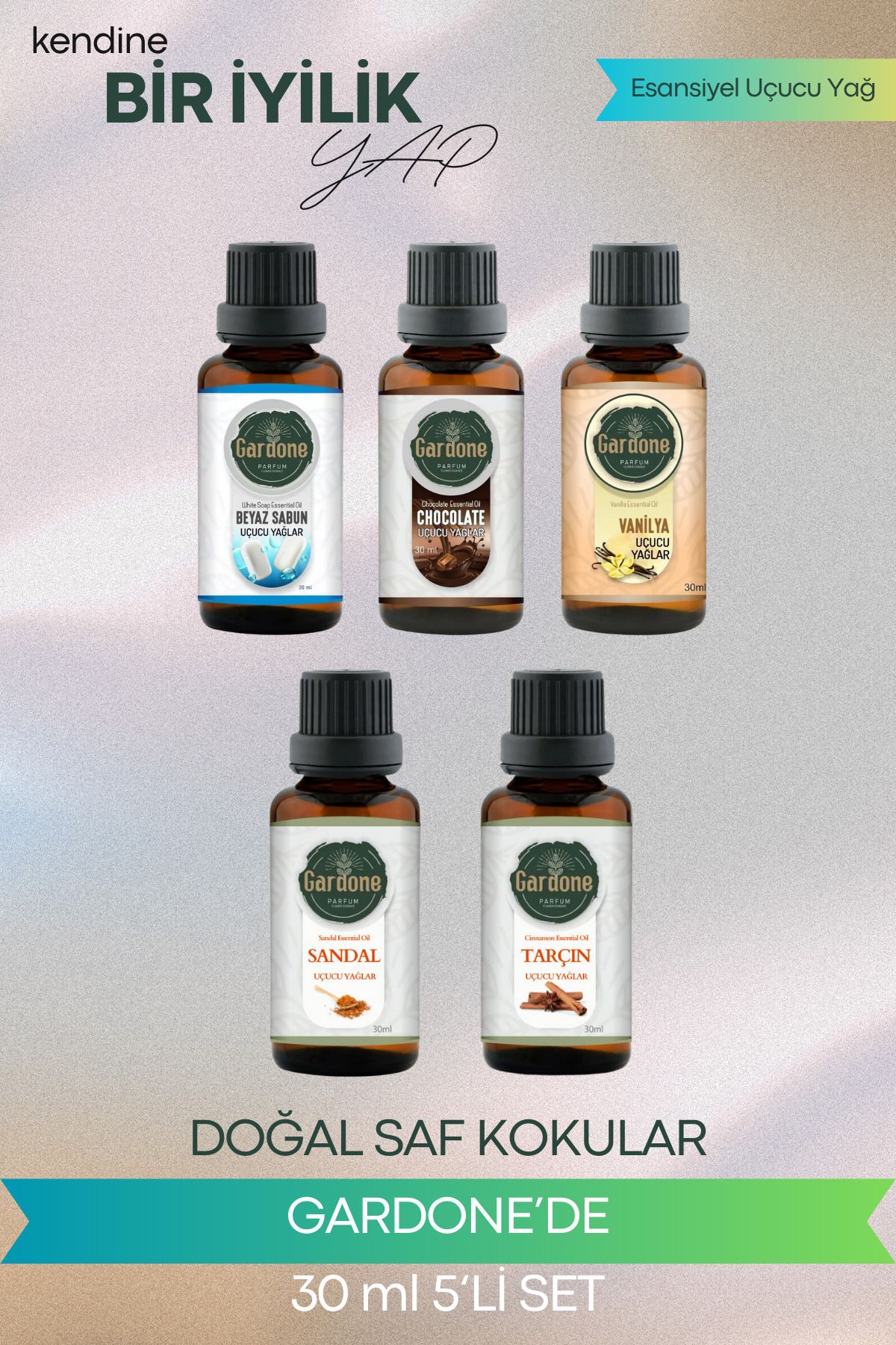 Gardone 5 li 30 ml Karışık Set Yağ Buhurdanlık Yağı Doğal Oda Kokusu Difüzör Yağ 5*30