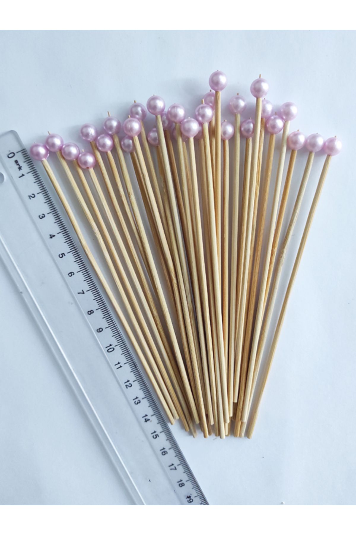 BEYHAN BAYHAN 15 Cm Uzun Kürdan - 30 Adet Dekoratif Pembe İnci Boncuklu Kokteyl Kürdanı
