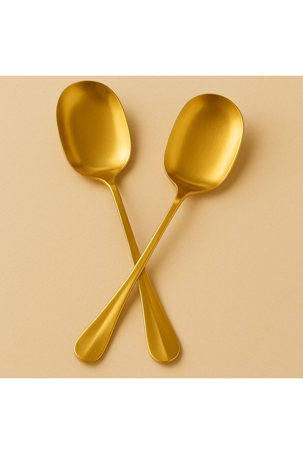 Emal Home Pratik 2 ADET Paslanmaz Gold Çelik Lüx Servis Salata Kaşığı Spatula Çelik Yemek Servis Kaşığı 21cm